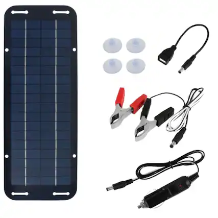 Front. Stock Preferred - 30W Solar Panel 12V Trickle Charger Battery Charger Kit - Black.