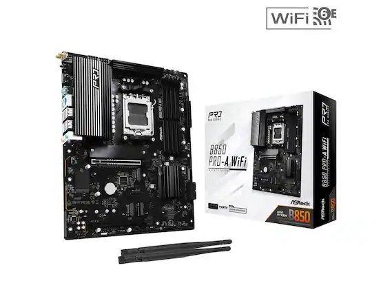 6 WiFi
RoHS
P CE
WIFI PRO- B850 ASRock
PRO SERIES B850 PRO-A WiFi MOTHERBOARD
ASROCK GOMA RYZEN B850 DOCKET
PRO SERIES PRO WiFi PRO-A B850 ONVORMINION ASROCK B850