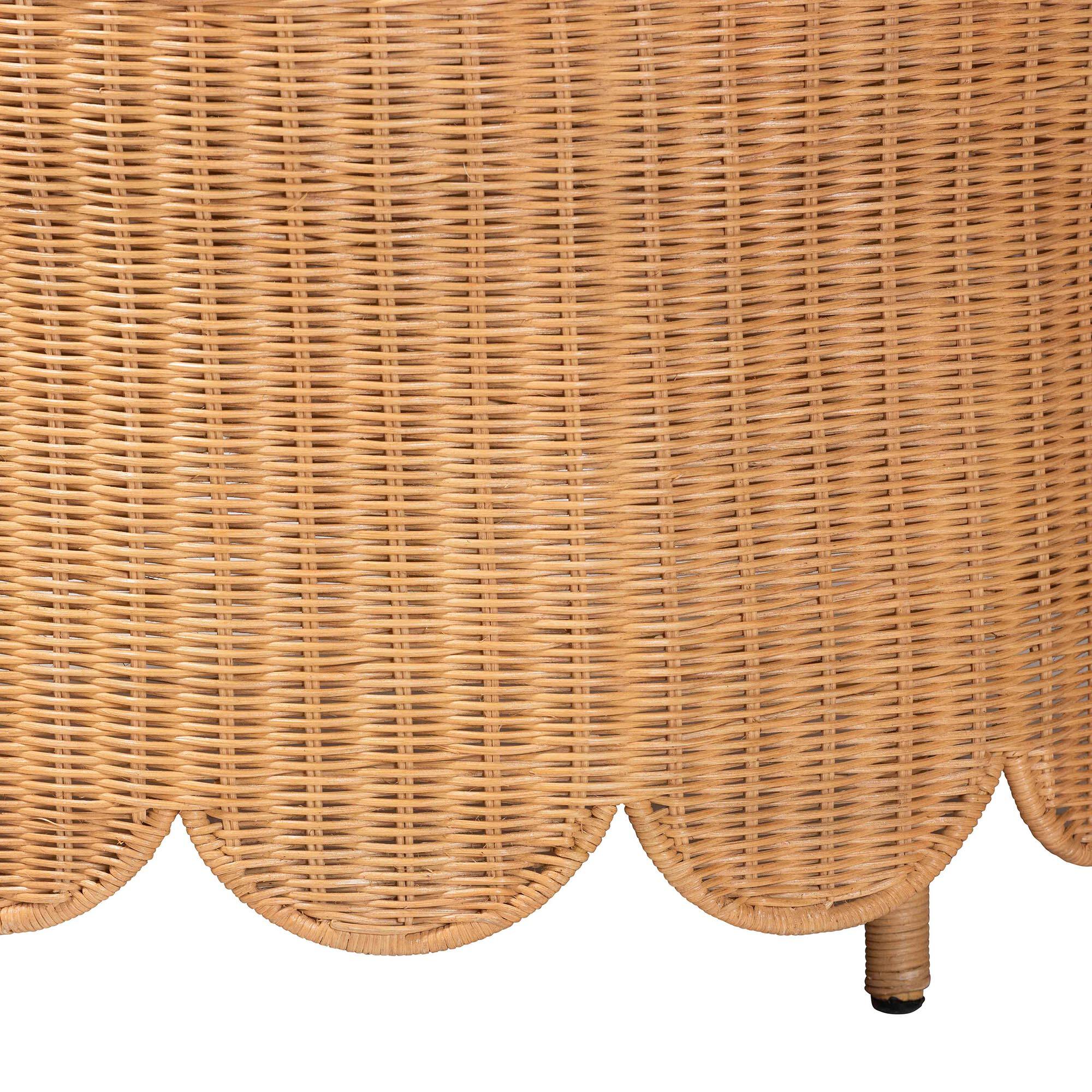 Angle. bali & pari - Teresa Bohemian Scalloped Rattan Ottoman - Light Honey.
