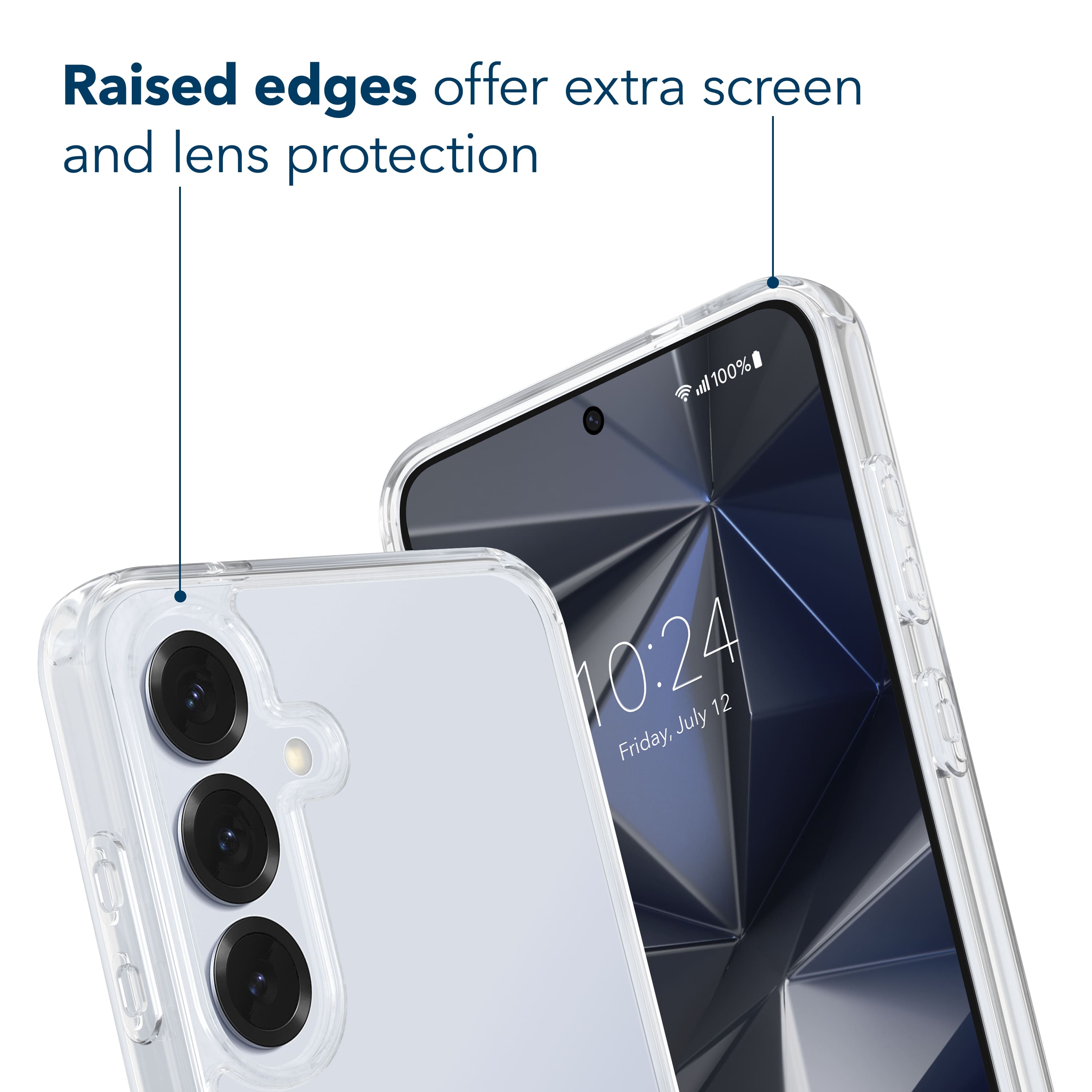 Raised edges offer extra screen and lens protection.