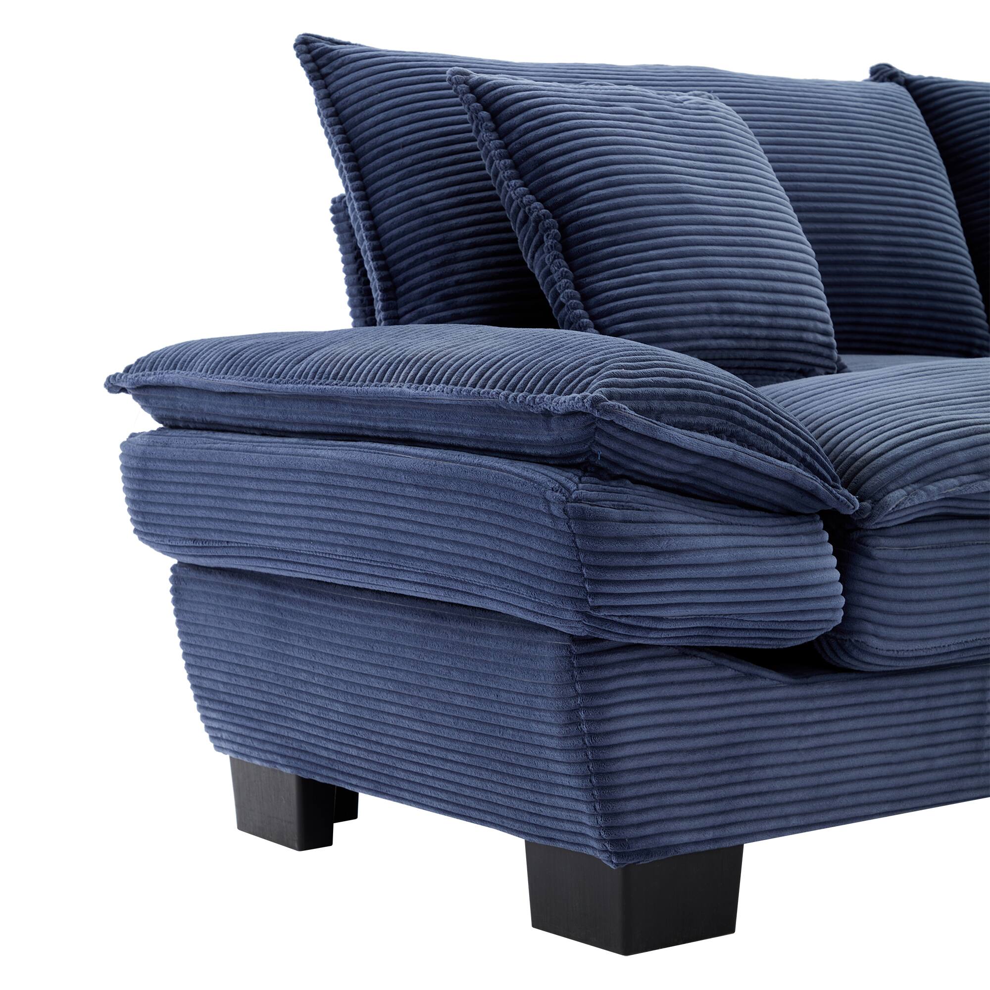 Alt View 4. Tiramisubest - Corduroy Couch Loveseat Sofa with Pillows,Comfy Upholstered Deep Seat Sofa for Bedroom,Living Room,Office-Blue - Blue.