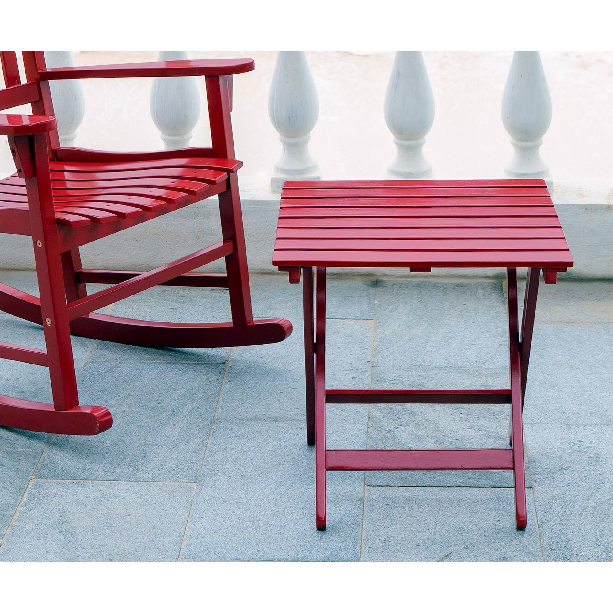 Alt View 2. Merry Products - Merry Products Authentic Acacia Hardwood Flat Folding Slatted Side Table, Red - Red.
