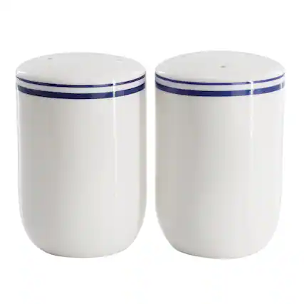 Front. Sur La Table - Sur La Table Le Marais Fine Ceramic Salt and Pepper Shaker Set in Marine - White.