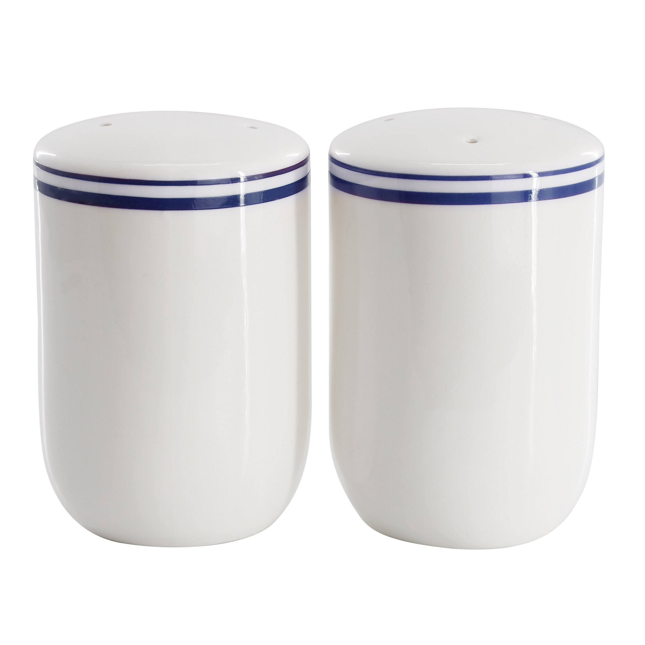 Front. Sur La Table - Sur La Table Le Marais Fine Ceramic Salt and Pepper Shaker Set in Marine - White.
