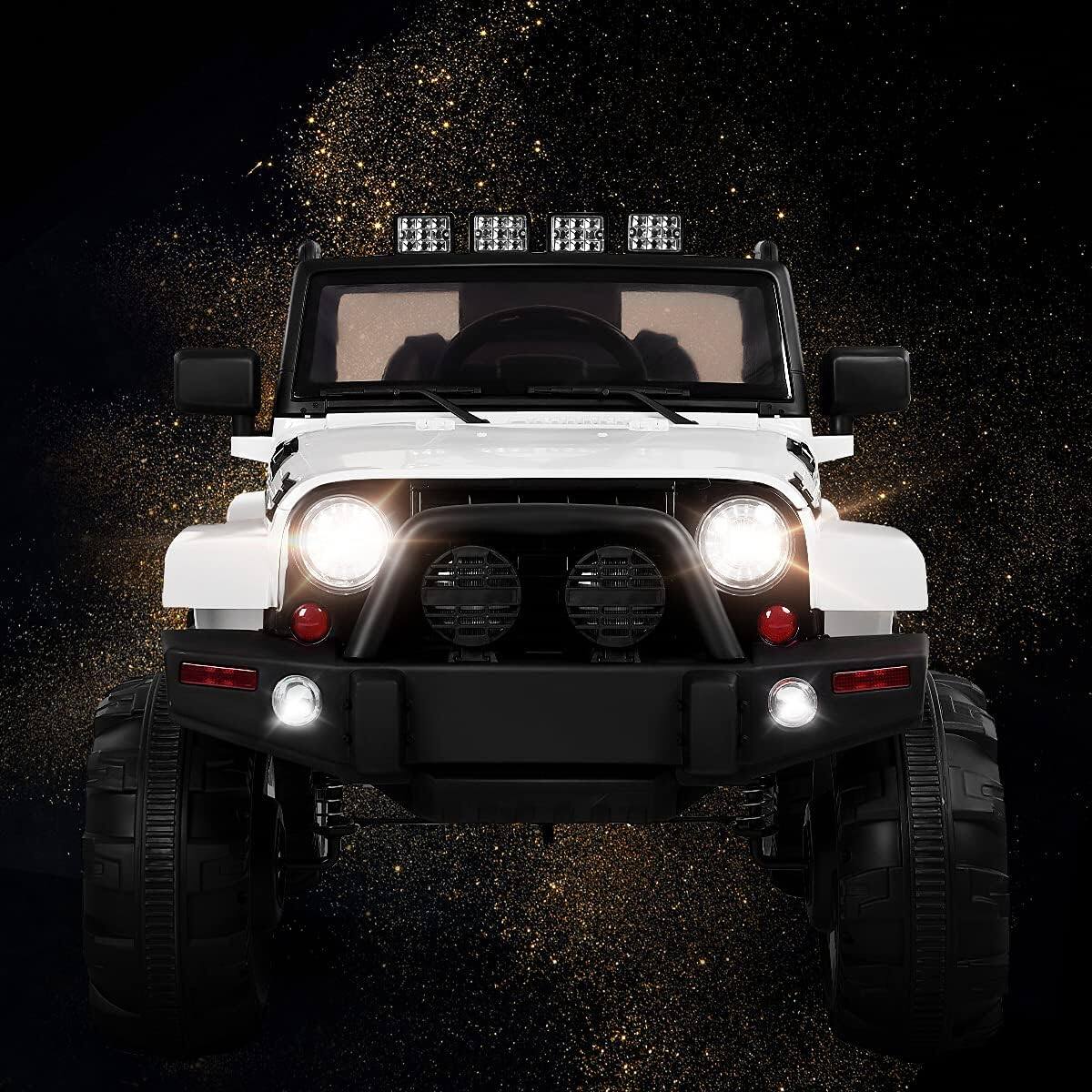 Alt View 7. Ecooso - 12V 4-Wheel Electric Ride-On Truck with Parental Remote Control and LED Lights - White.