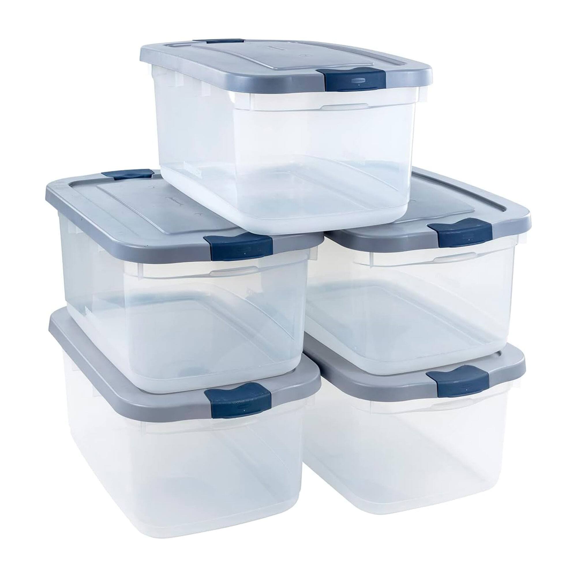 Front. RubberMaid - Rubbermaid 5 Pack Roughneck Clear Storage Containers, Stackable Totes, 50 Quart - Clear.