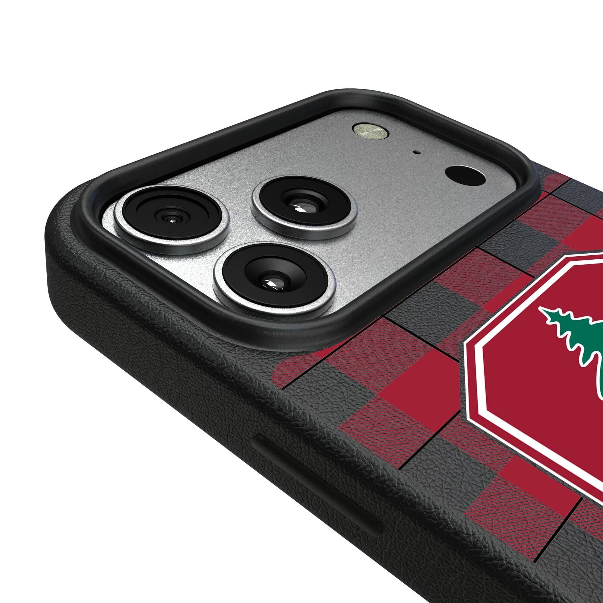 Alt View 2. Keyscaper - Stanford Cardinal Plaid Magnetic Bump iPhone Case - 16 Pro - Black.