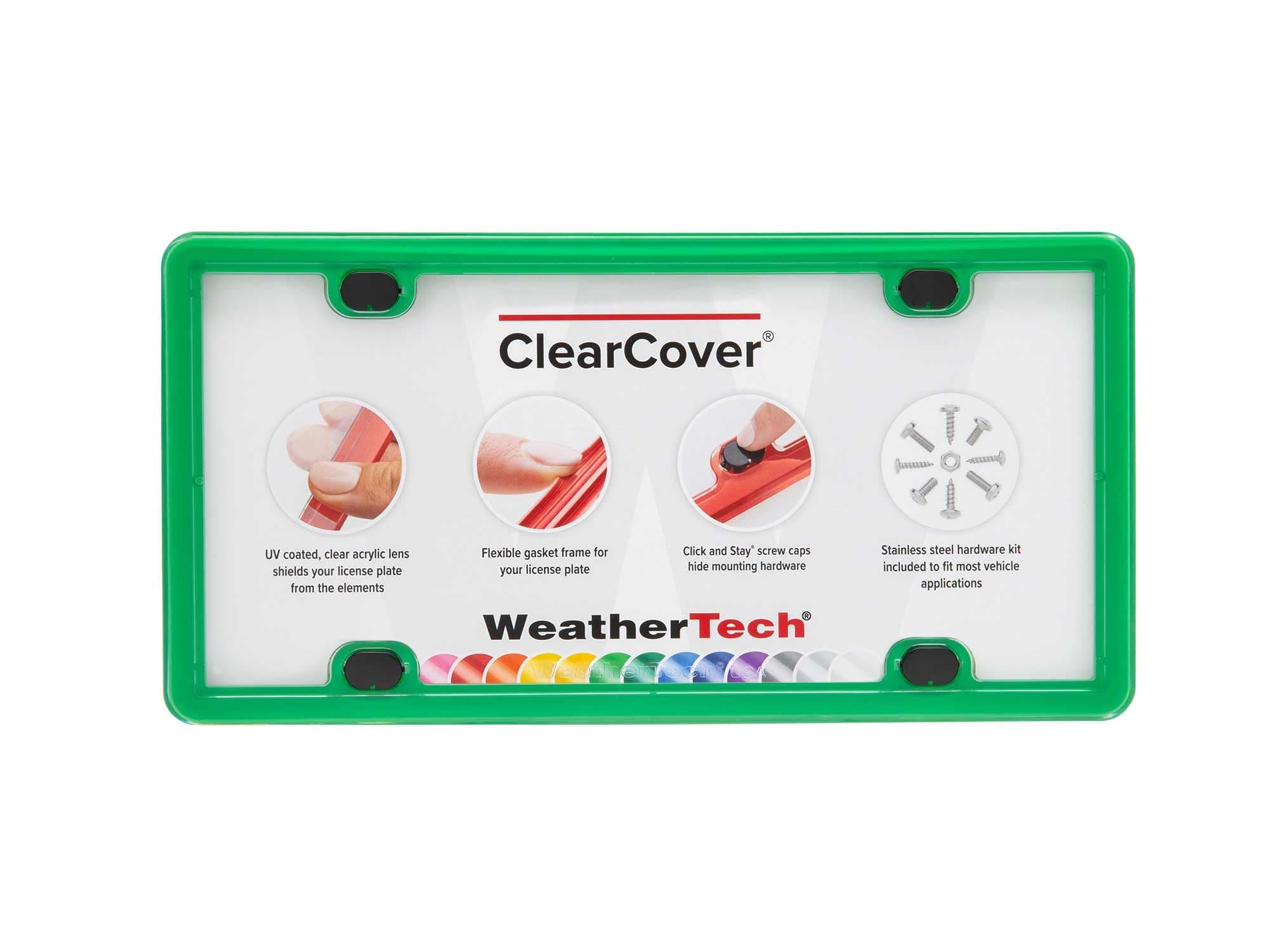 WeatherTech - ClearCover | License Plate Frame with Clear Cover Lens, Multi-Flex Gasket and Stainless Steel Hardware - Kelly Green