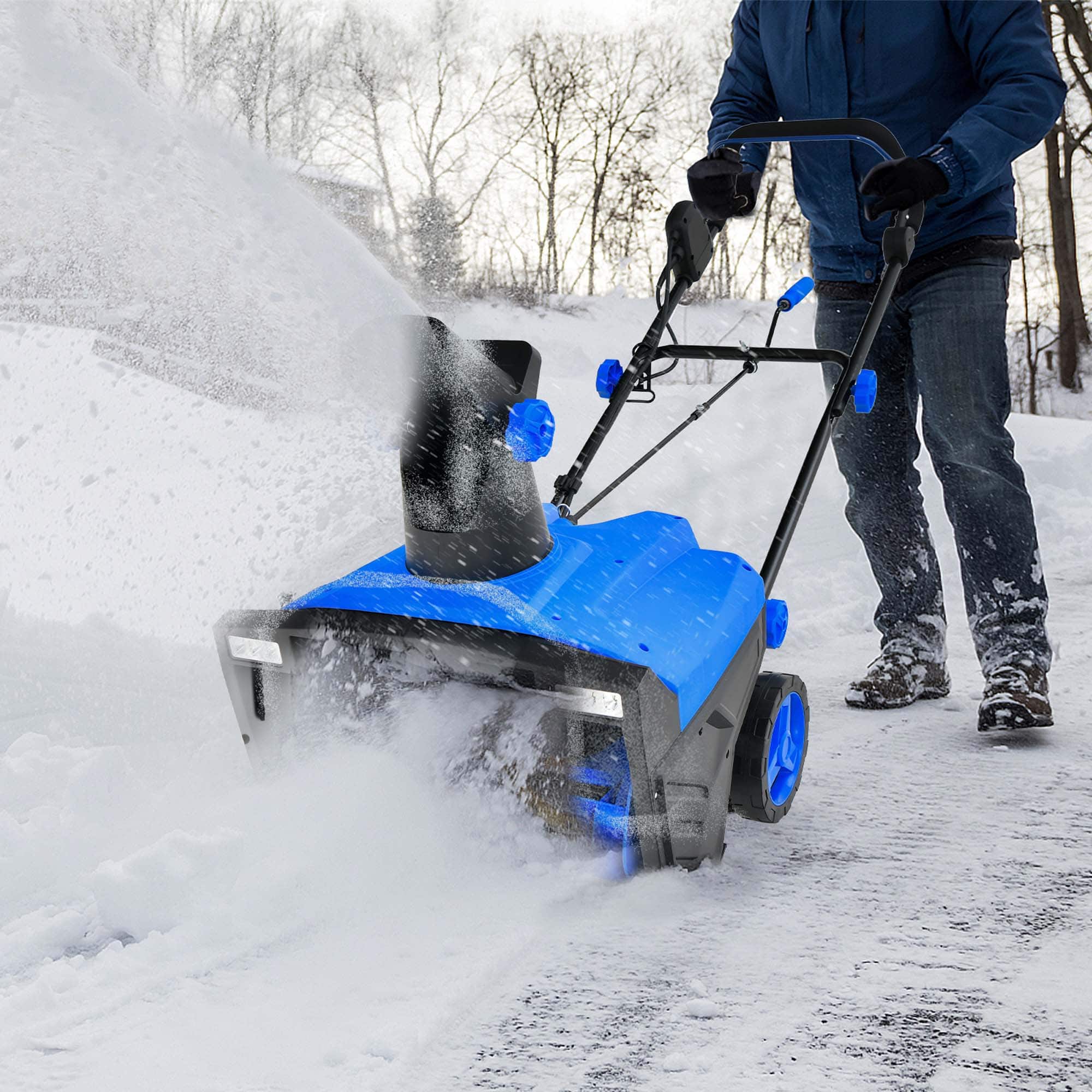 Angle. Costway - 20" Electric Snow Thrower 120V 15Amp Snow Blower w/180° Rotatable Chute 2 Lights - Blue.
