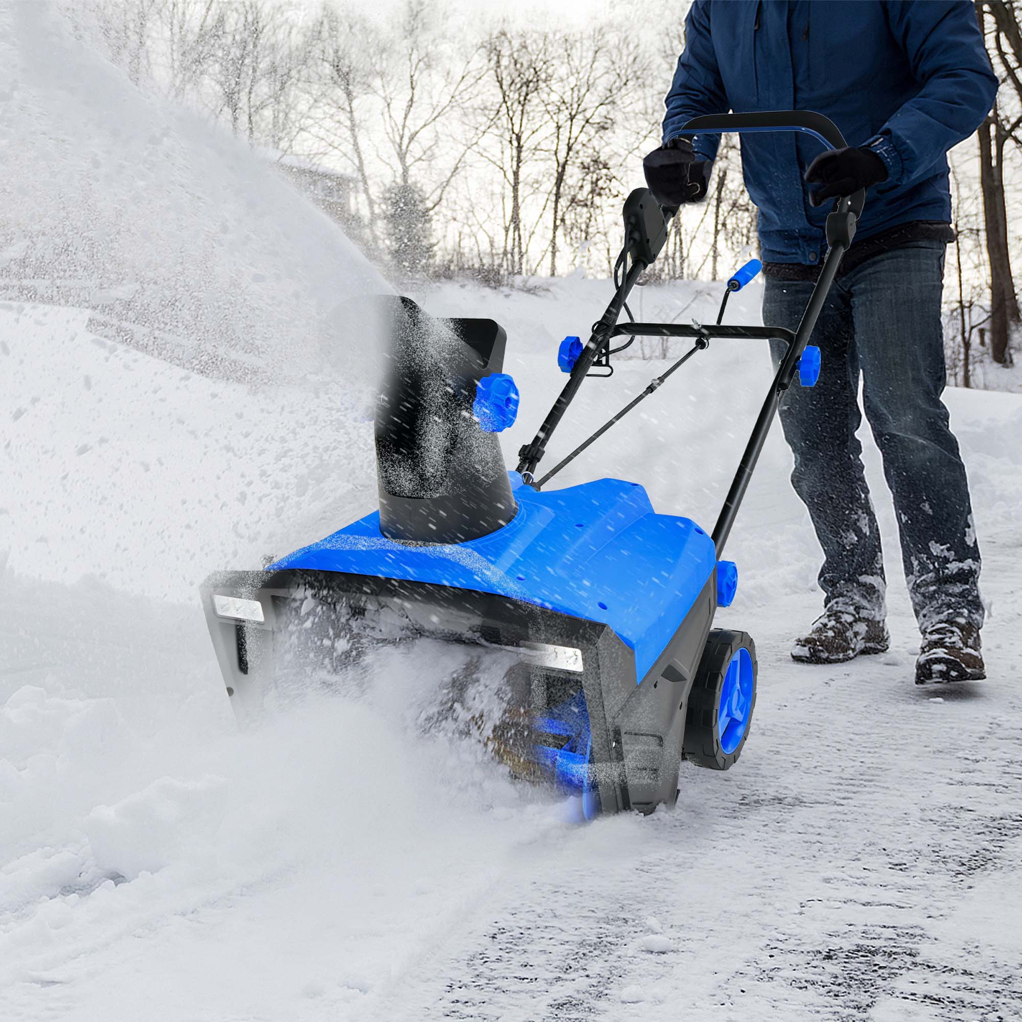 Angle. Costway - 20" Electric Snow Thrower 120V 15Amp Snow Blower w/180° Rotatable Chute 2 Lights - Blue.