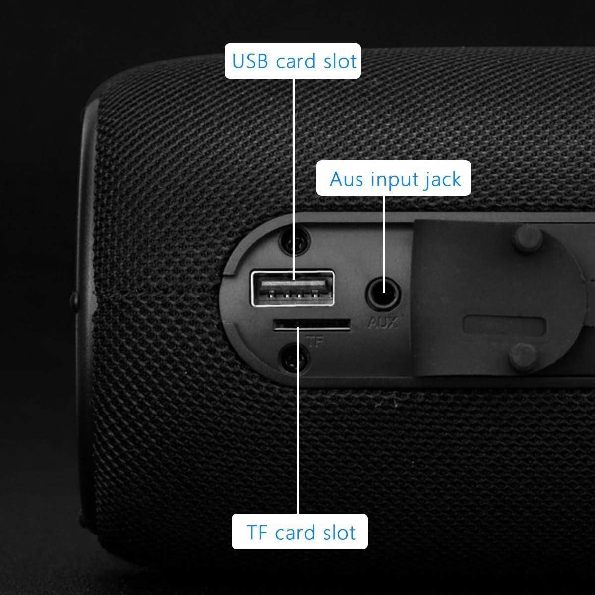 USB card slot  
AUX input jack  
TF card slot