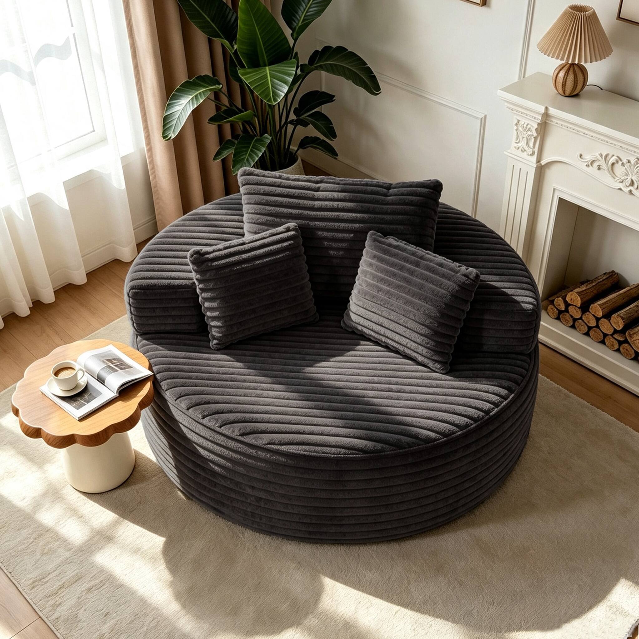 Alt View 1. Electra Tech Xpress - 55"Oversized Round Chaise Longue Chair, Boneless Chair, No Assembly Required - Gray.