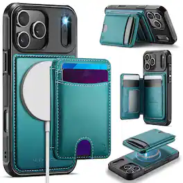 Dteck - Magnetic Case For Apple iPhone 17 Pro Max Detachable Wallet Card Holder Leather Shockproof Cover - Blue