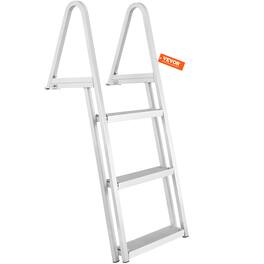VEVOR - Dock Ladder,Removable 3 Steps,350 lbs Load Capacity, Aluminum Alloy Pontoon Boat Ladder with 4'' Wide Step & Nonslip Mat - Silver