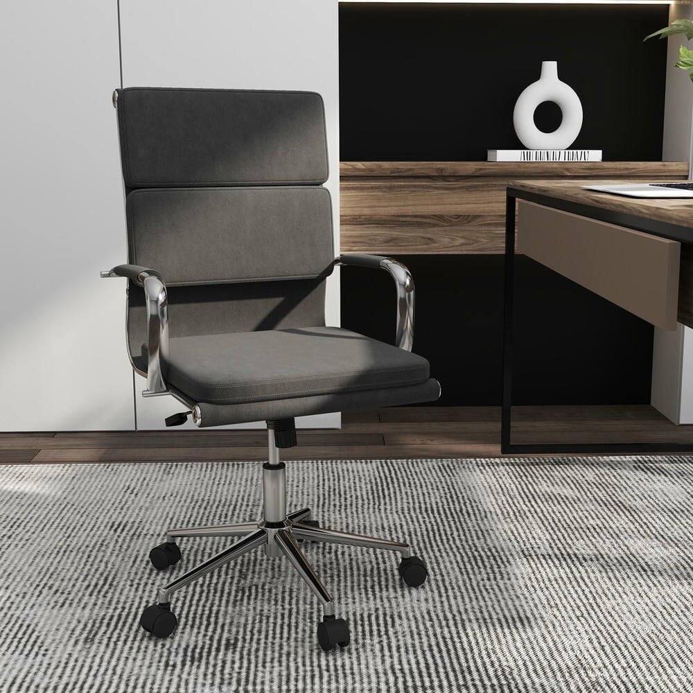 Back. Kadyn - Ergonomic Office Desk Chair - Rocking Backrest, Height-Adjustable Padded Seat, Gray - Gray.