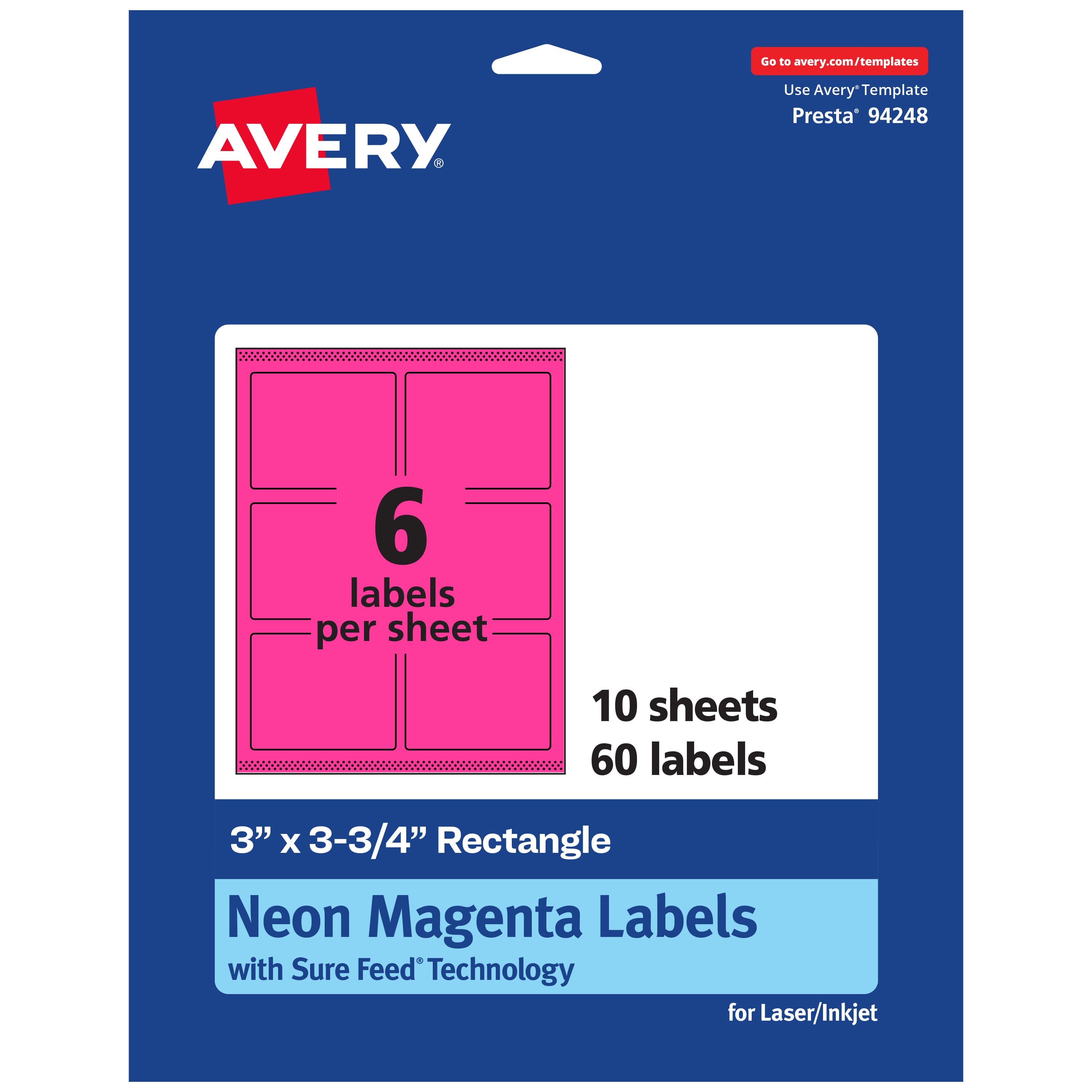 "Avery - Printable Rectangle Labels, Neon Magenta, 3"" x 3.75"", 60ct - Pink" price history on PriceWatchPro