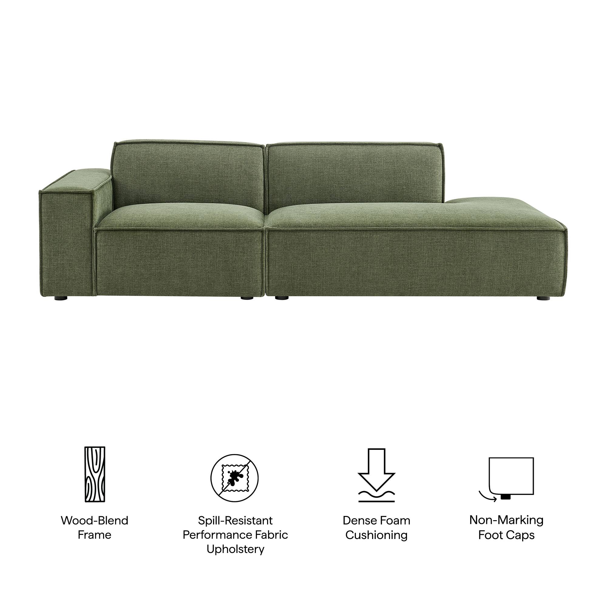 Wood-Blend Frame  
Spill-Resistant Performance Fabric Upholstery  
Dense Foam Cushioning  
Non-Marking Foot Caps