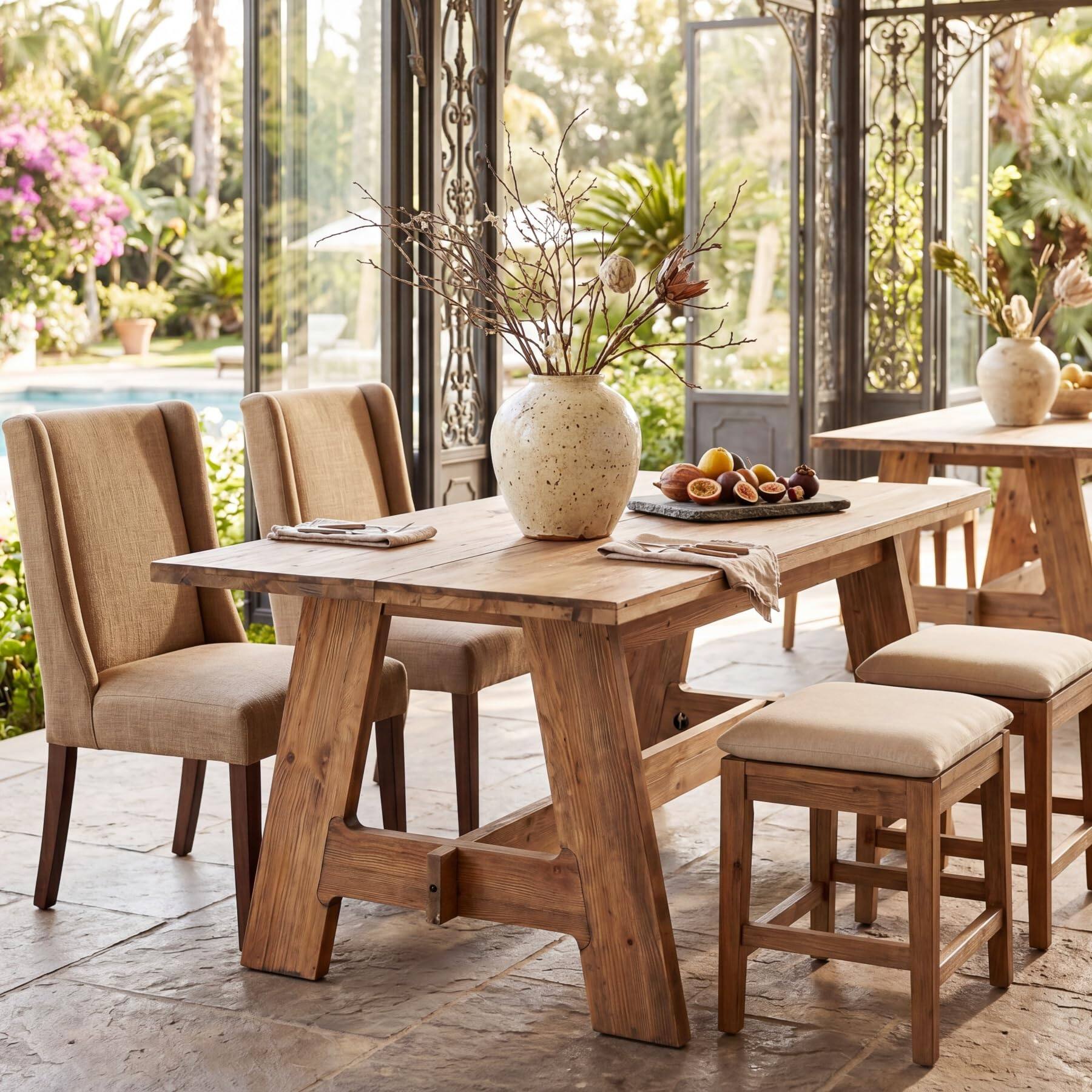 Left. Tribesigns - 63" Farmhouse Solid Wood Dining Table for 4-6 People - Brown.