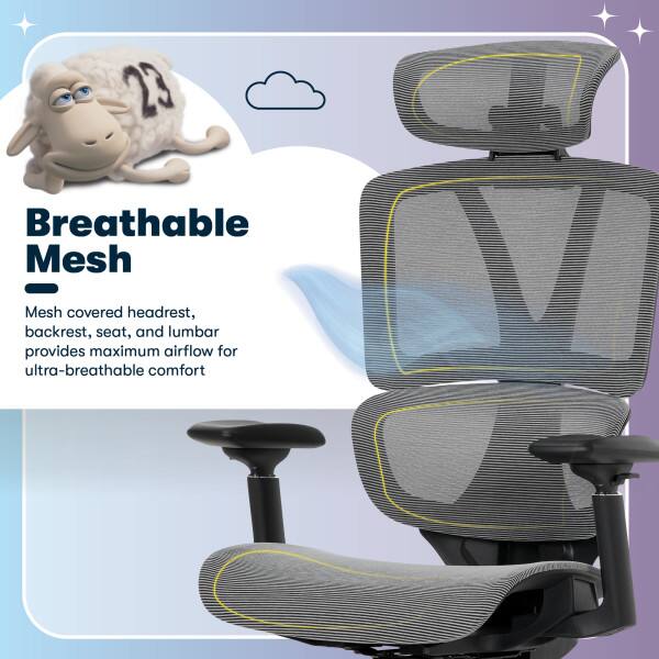 Breathable Mesh  
Mesh covered headrest, backrest, seat, and lumbar provides maximum airflow for ultra-breathable comfort