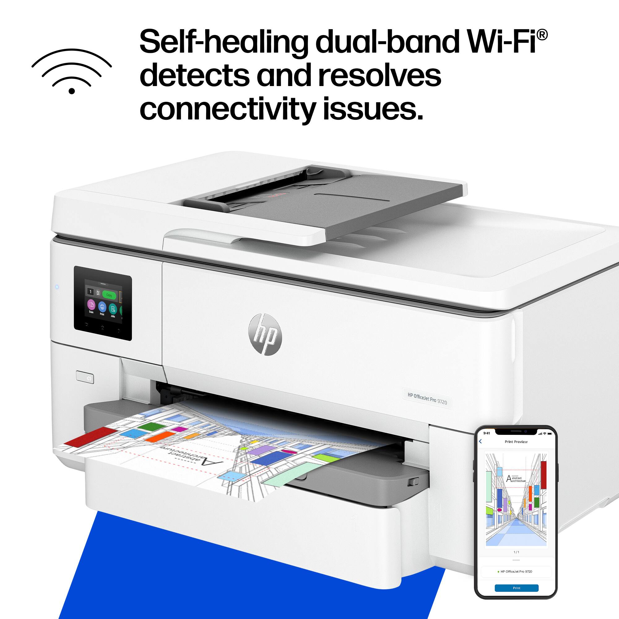 Self-healing dual-band Wi-Fi® detects and resolves connectivity issues.