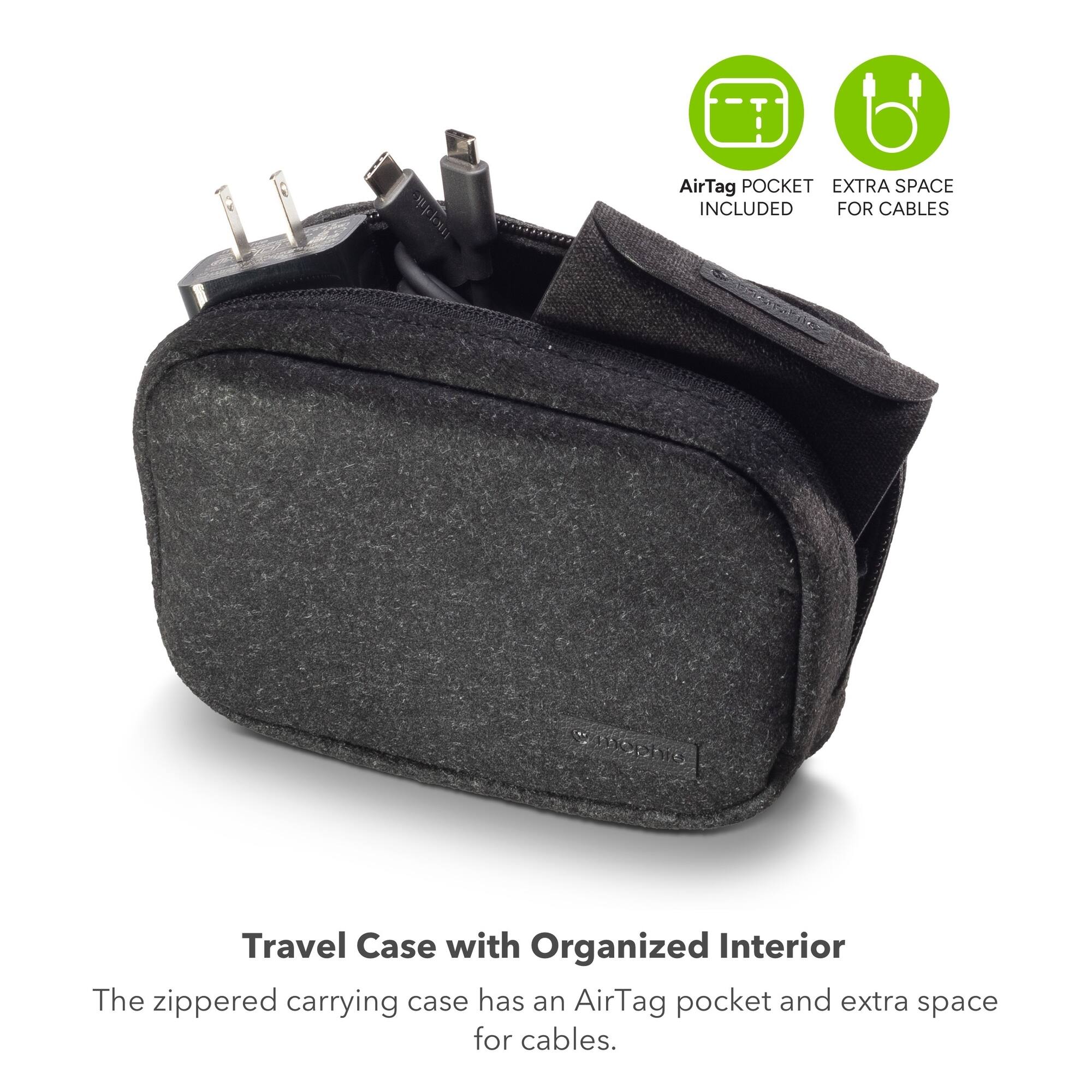 AirTag Pocket Extra Space Included for Cables

Travel Case with Organized Interior

The zippered carrying case has an AirTag pocket and extra space for cables.