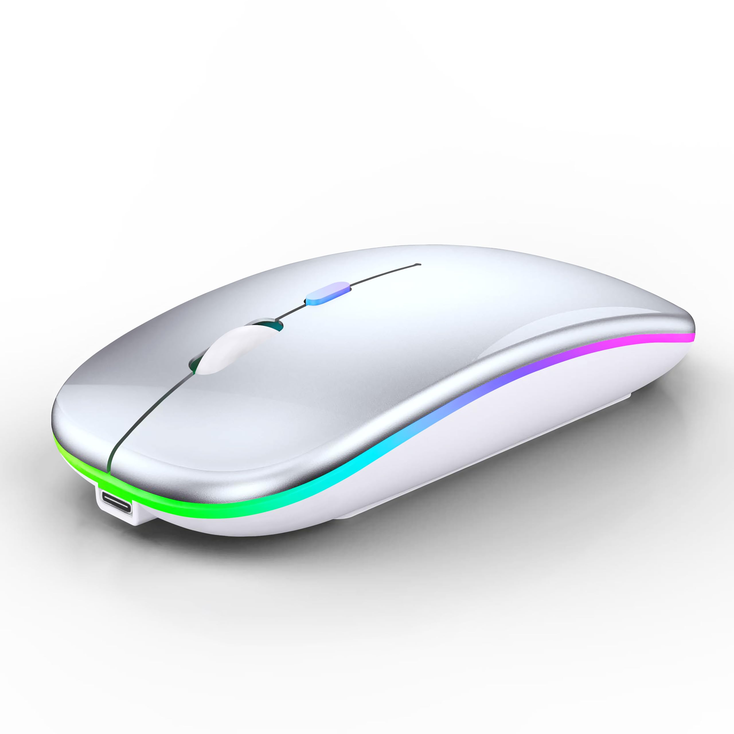 Comfort Essence - Wireless Mouse Rechargeable Laptop Mice With Led Lights Silent Slim Usedual Mode Computer For - Wireless - Silver Wireless Bluetooth Mouse