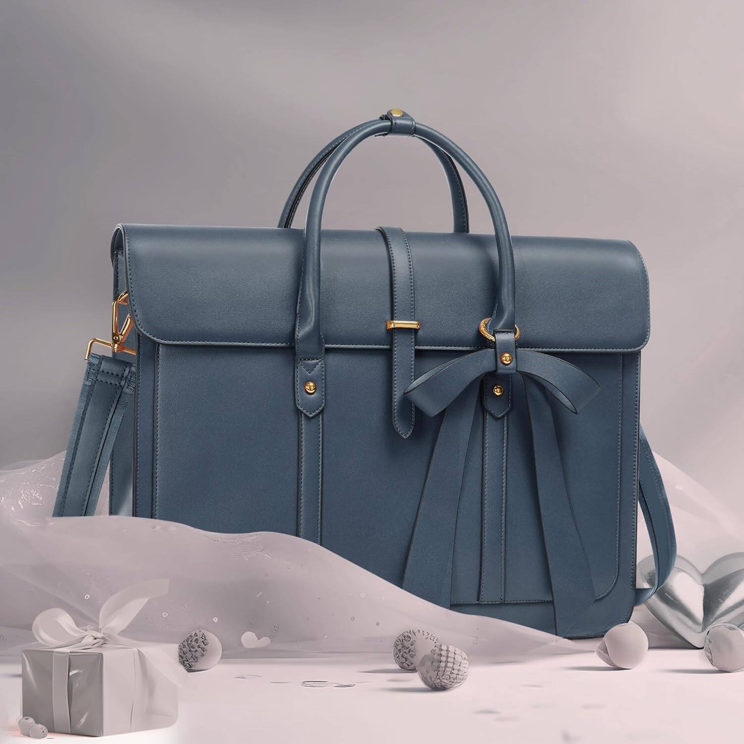 Left. mosiso - Laptop Bag for Women 13-14 inch PU Leather Laptop Shoulder Bags Convertible Backpack Casual Handbag Work Computer Bag - Peacock Blue.