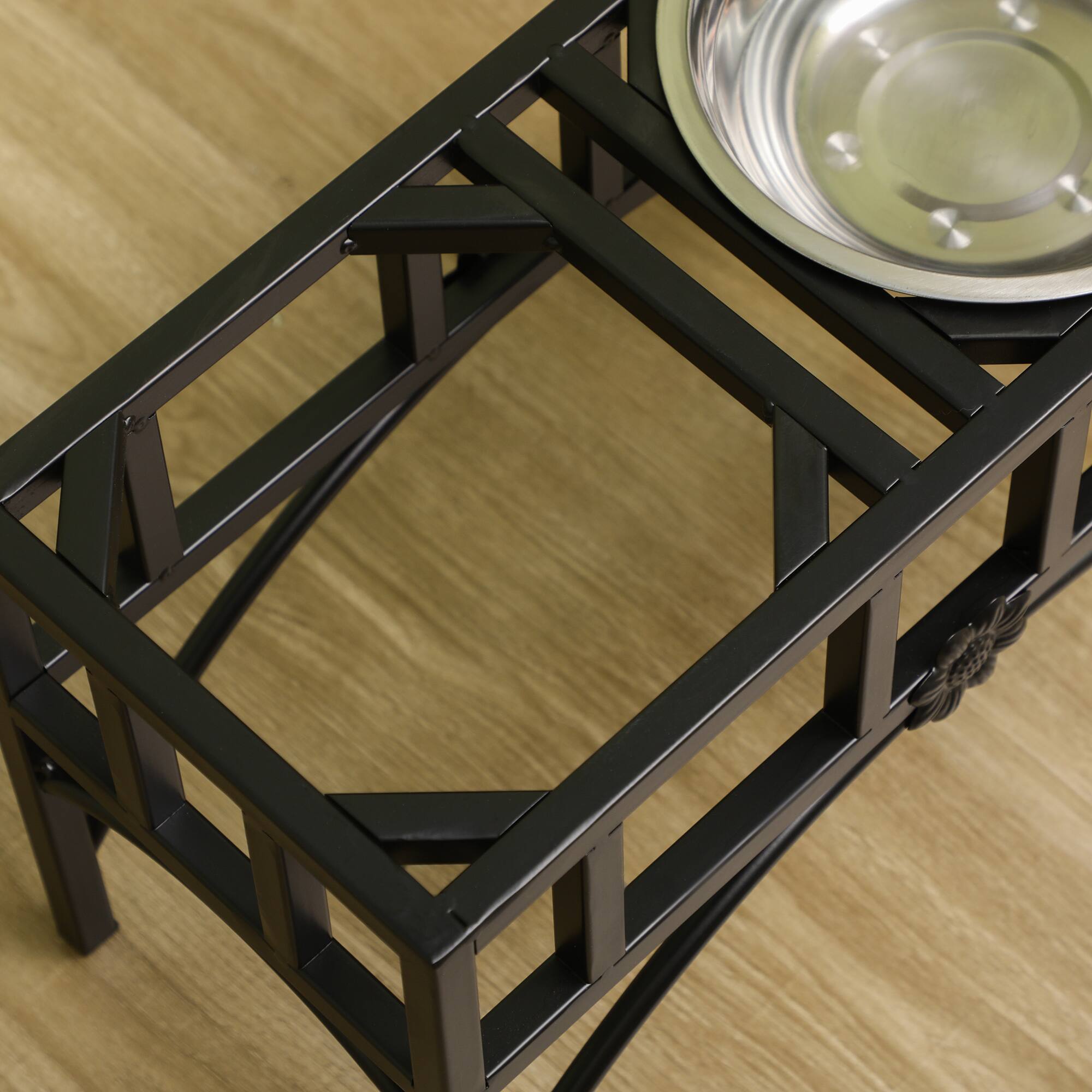 Alt View 4. Pawhut - Elevated Dog Bowls, Double Stainless Steel Heavy Duty Dog Food Bowl Elevated Pet Feeding Station, 10.5" H - Black.