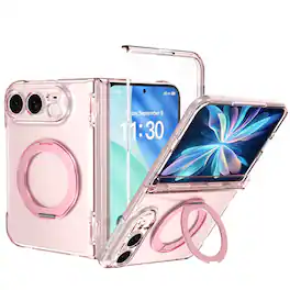 Dteck - Crystal Hybrid Magnetic Case with Screen Protector for Apple iPhone Duo, Compatible with MagSafe - Pink