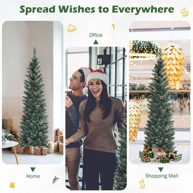 WELLFOR 5ft Snow Flocked Pencil Christmas Tree, Unlit Artificial Tree ...
