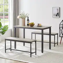 Loheer - Dining Table Set Industrial Kitchen Table with 2 Stowable Benches Space Saving 3 Piece Rustic Grey - Gray