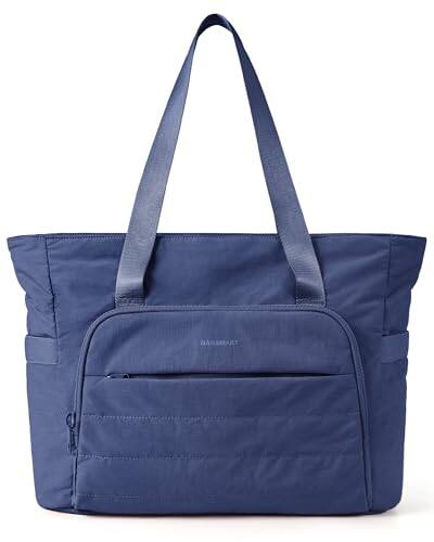 Front. Vulpecula Spade - Tote Bag for Women, Lightweight Tote Bag with Yoga Mat Strap, Quilted Shoulder Bag Handbag for Daily, Work, Gym - Navy Blue.