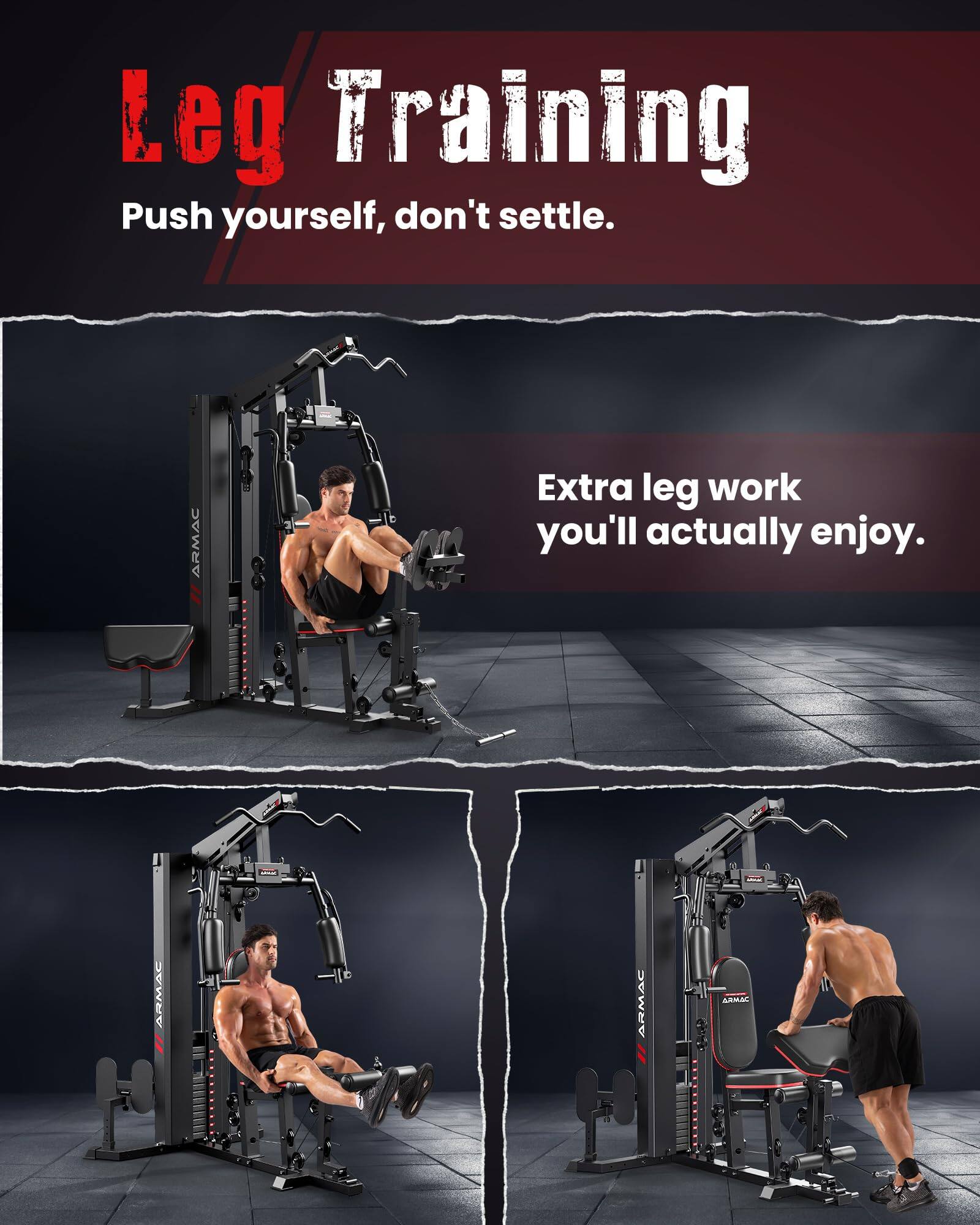 Leg Training  
Push yourself, don't settle.  

Extra leg work you'll actually enjoy.  

ARMAC  
ARMAC  
ARMAC