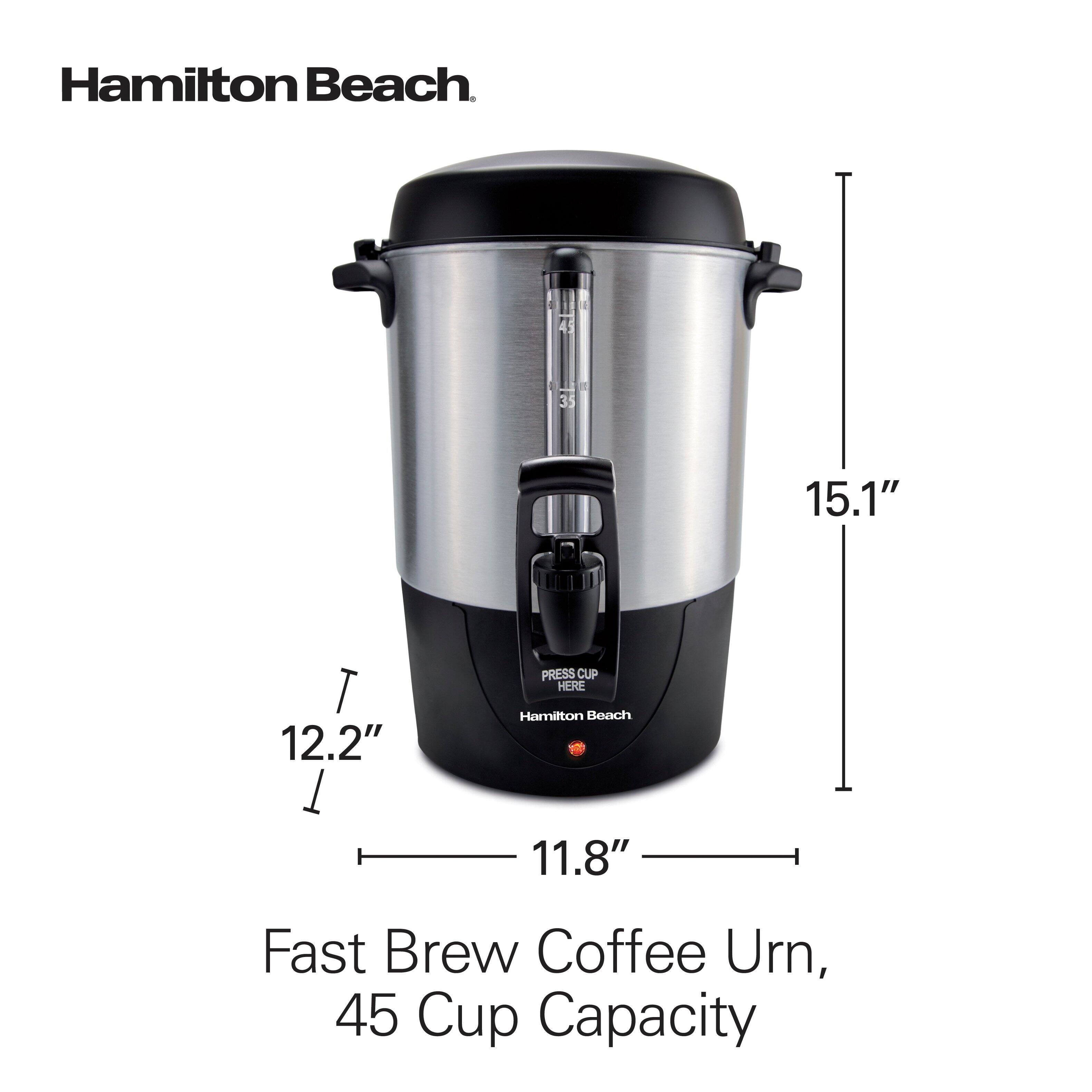 Hamilton Beach

15.1"  
12.2"  
11.8"  

Fast Brew Coffee Urn, 45 Cup Capacity