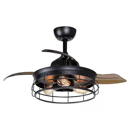 Front. Parrot Uncle - 36" Industrial Black 3-blade Ceiling Fan with Remote - Matte Black.