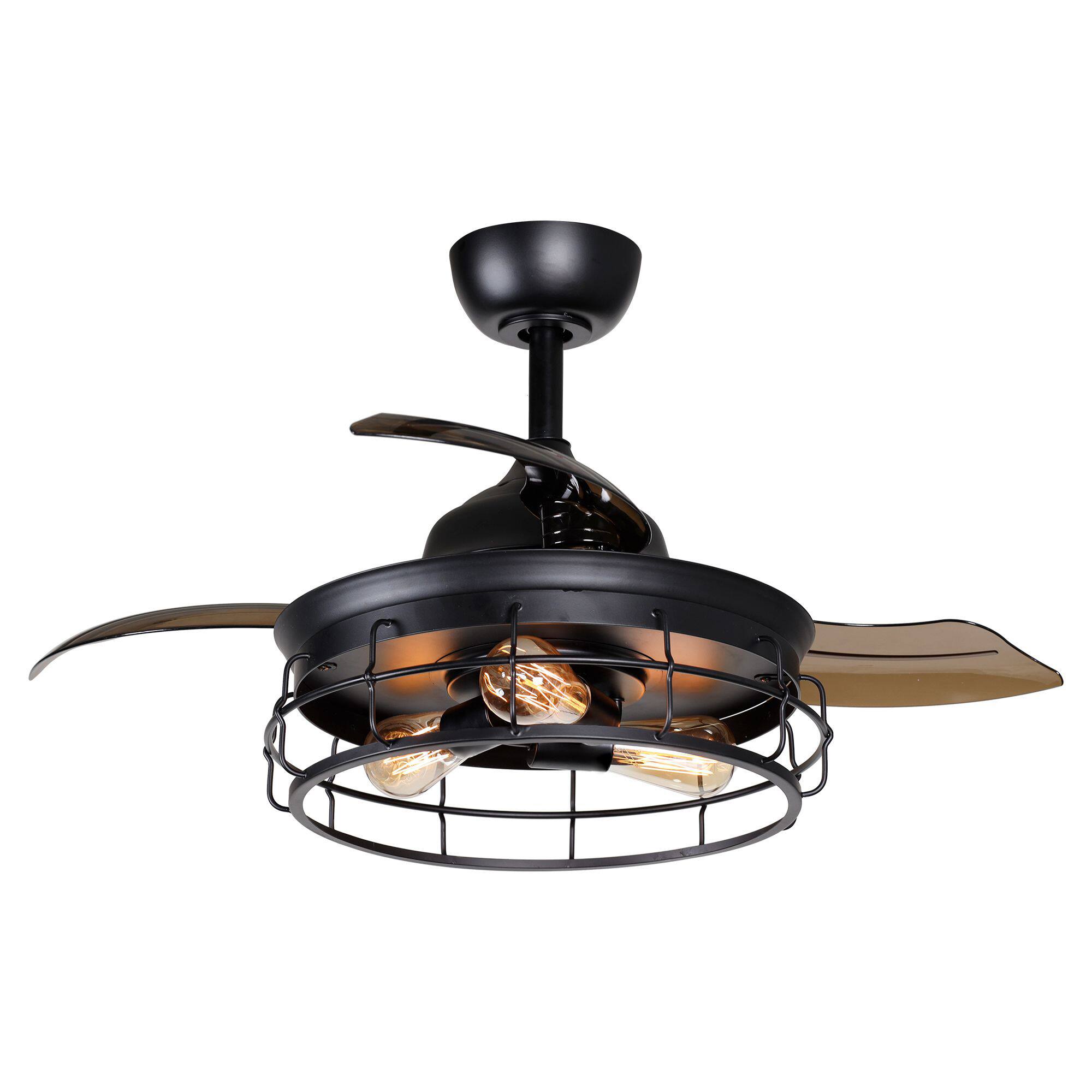 Front. Parrot Uncle - 36" Industrial Black 3-blade Ceiling Fan with Remote - Matte Black.