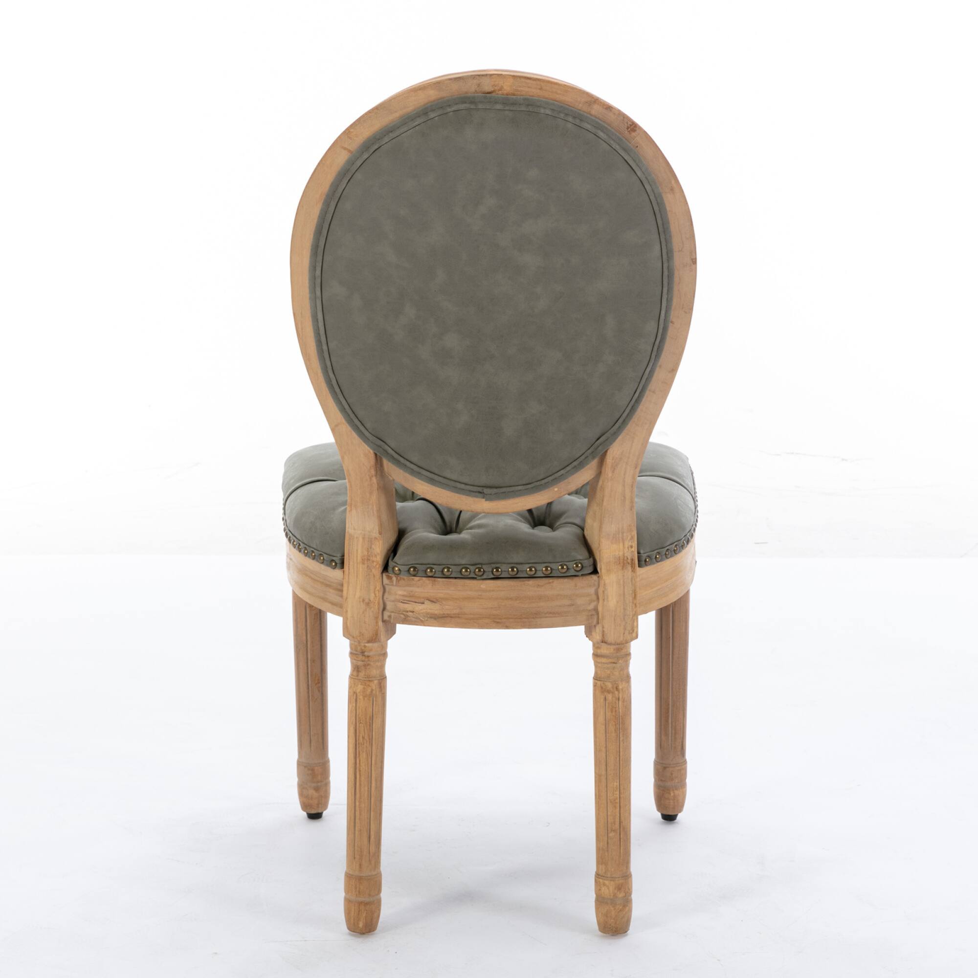 Alt View 2. GOODSILO - French Style Solid Wood Frame Antique Dining Chairs with Hand-Pulled Buckle Decoration and Nailhead Trim, Set of 2 - Olive Green.