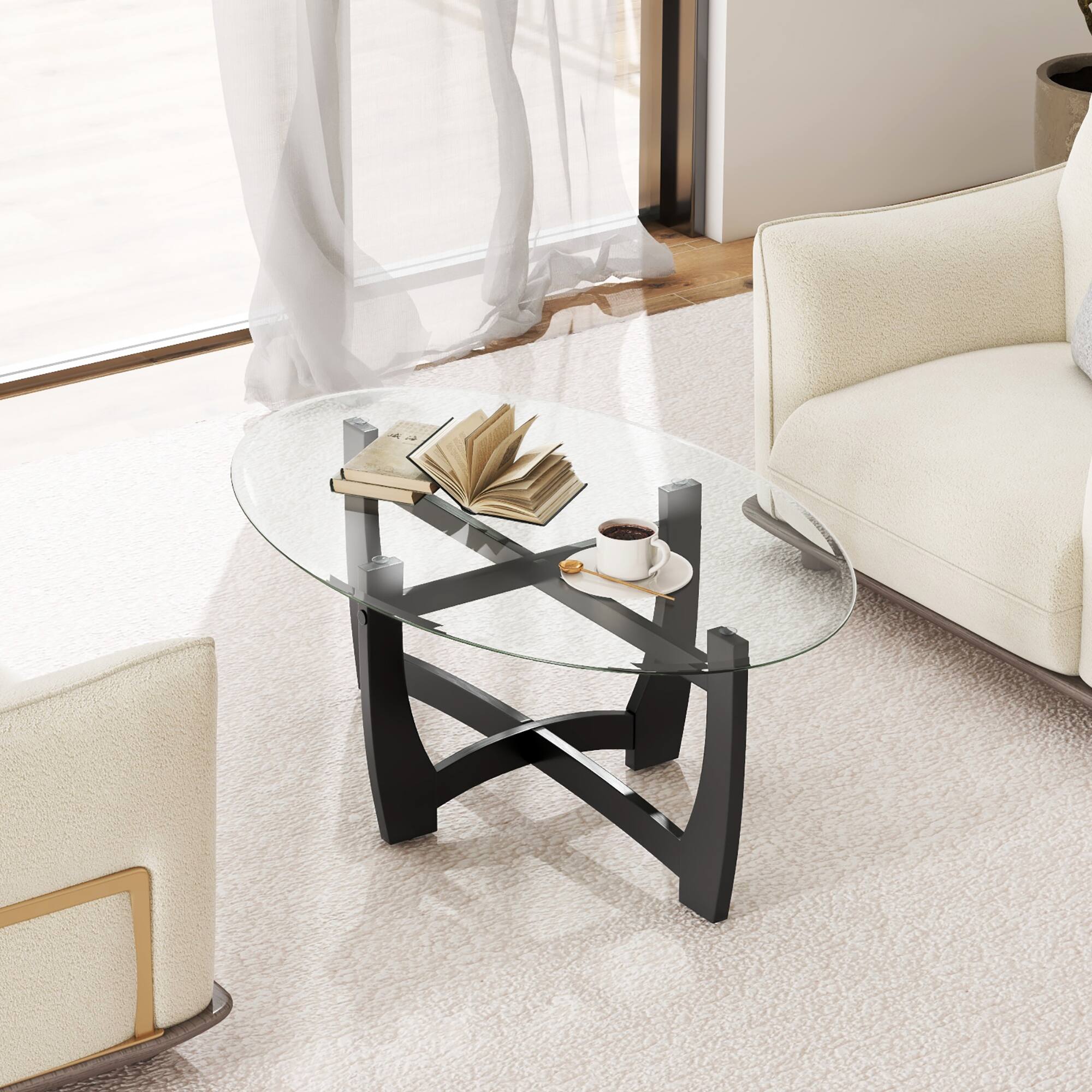 Alt View 3. Gymax - Gymax Coffee Table Modern Accent Tea Table w/ Rubber Wood Bentwood Structure - Black.