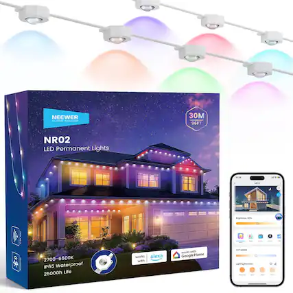 NEEWER - NR02 LED Permanent Lights
30M 96FT
Brightness: 2700-6500K
IP65 Waterproof
25000h Life
Works with Alexa and Google Home