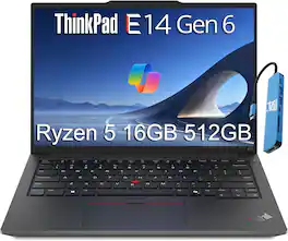 Lenovo - Upgraded - ThinkPad E14 Gen 6 14" FHD+ Laptop - AMD Ryzen 5 7535U - 16GB RAM - 512GB SSD - Fingerprint - Backlit - Windows 11 Pro - Black