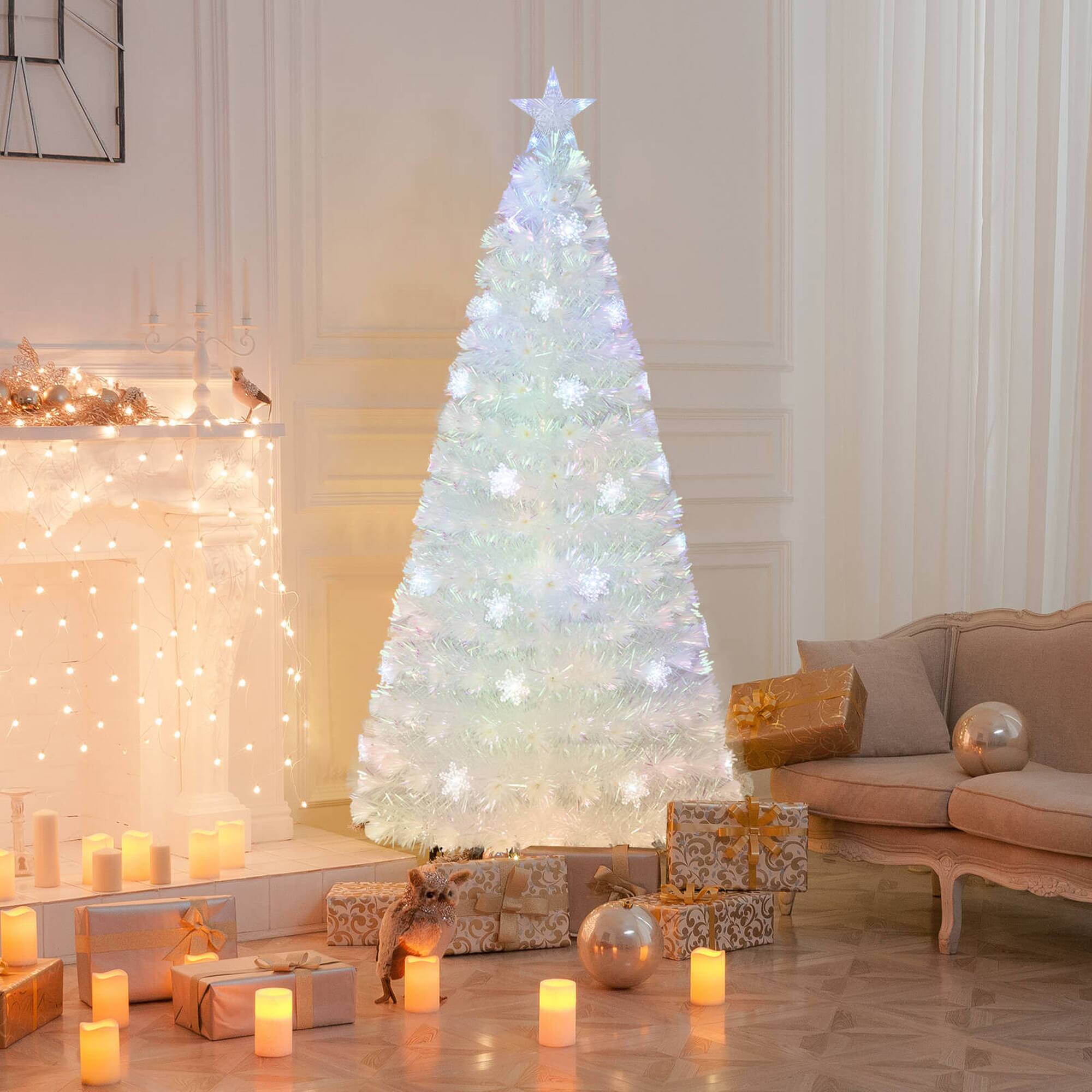 Alt View 1. Costway - Costway 6 FT Artificial Xmas Tree with 230 PET Branch Tips 36 Colorful Snowflake LED Lights - White.