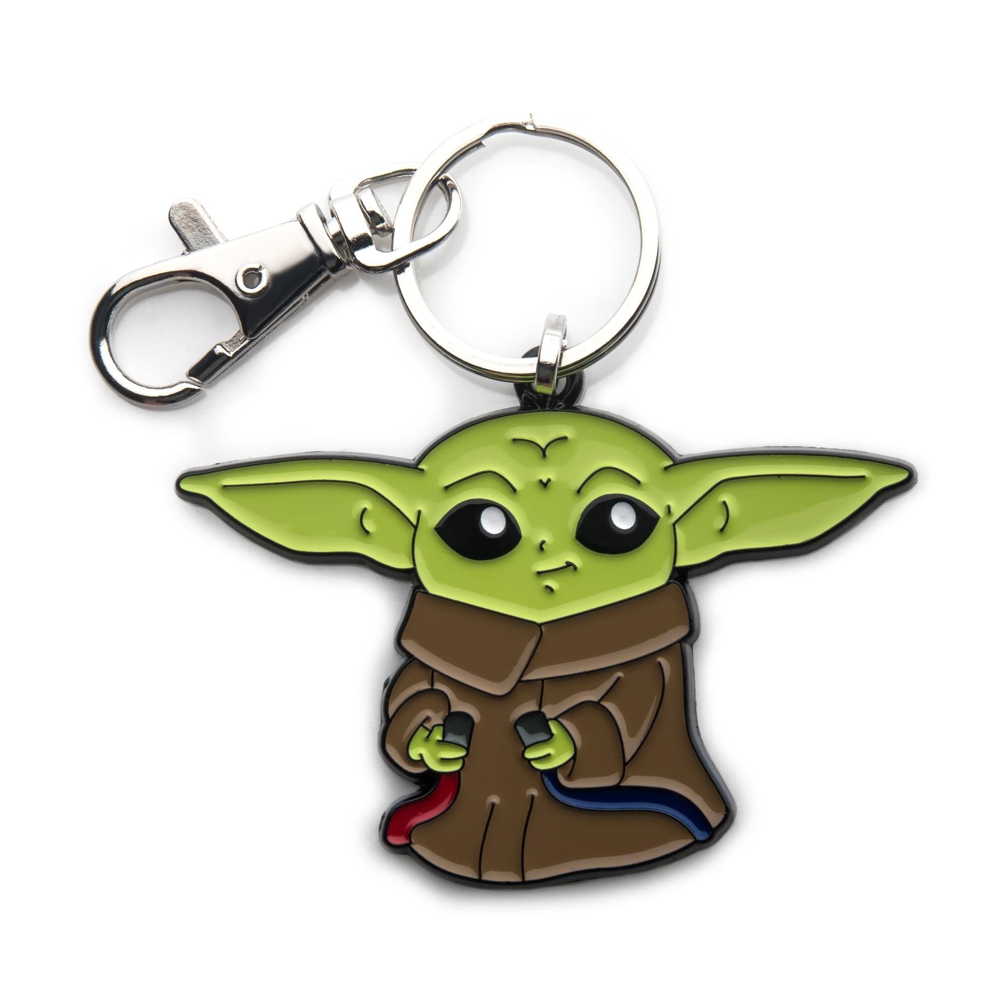 Front. SalesOne LLC - Star Wars The Mandalorian Grogu With Wires Enamel Pendant Keychain - Green.