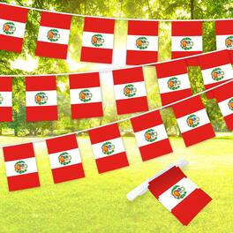 G128 - Peru Flag Bunting Banner, 38 Mini Flags, 33 ft String, 8.2 x 5.5 in - Assorted Colors