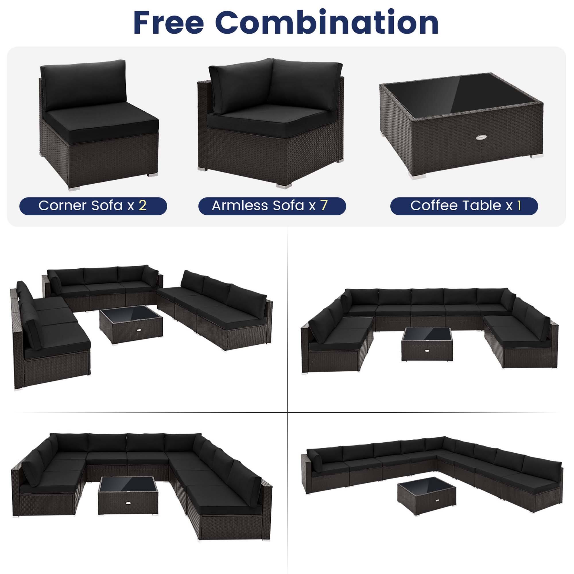 Free Combination

Corner Sofa x 2  
Armless Sofa x 7  
Coffee Table x 1