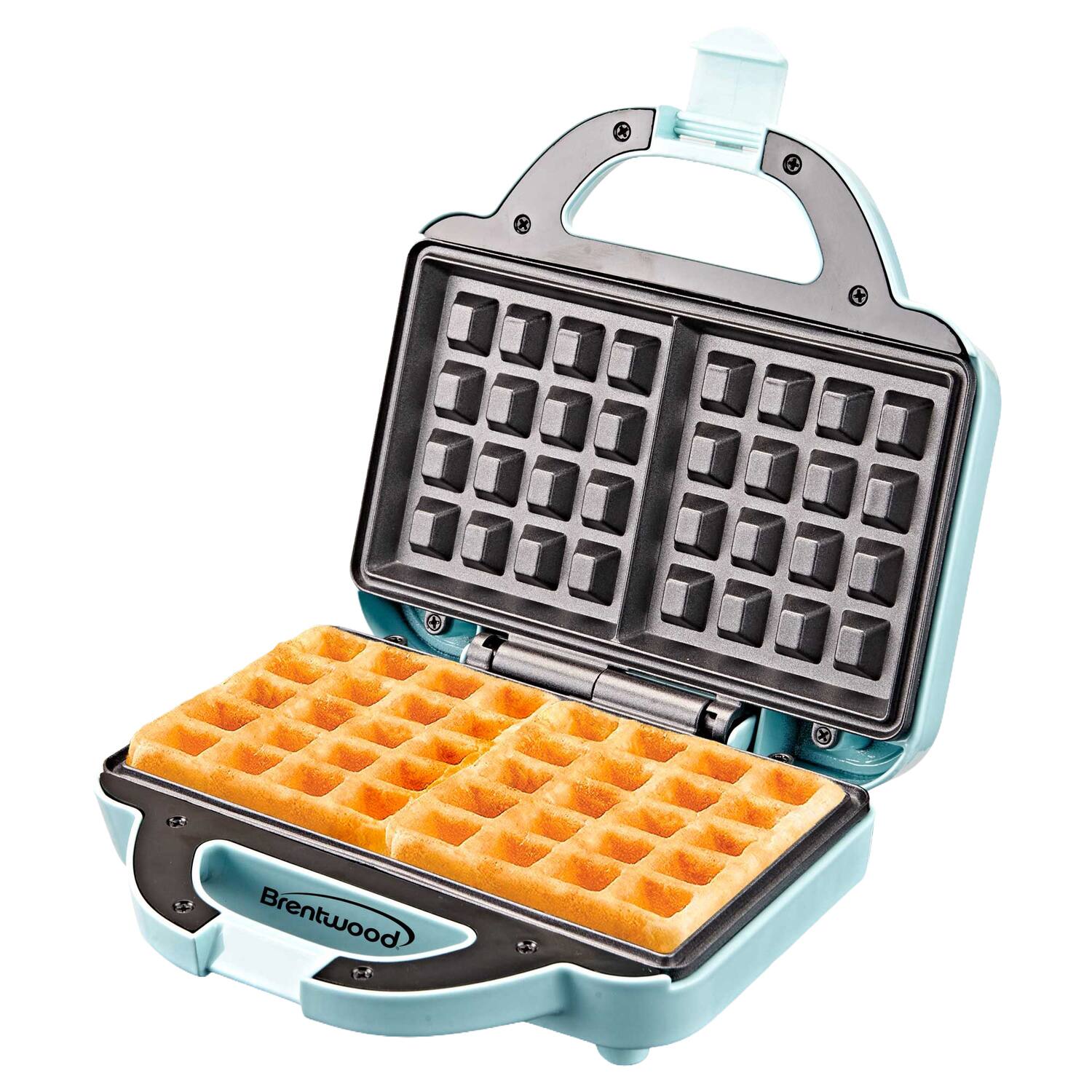 Angle. Brentwood - Brentwood Couture Purse Non-Stick Dual Waffle Maker in Blue with Indicator Lights - Blue.