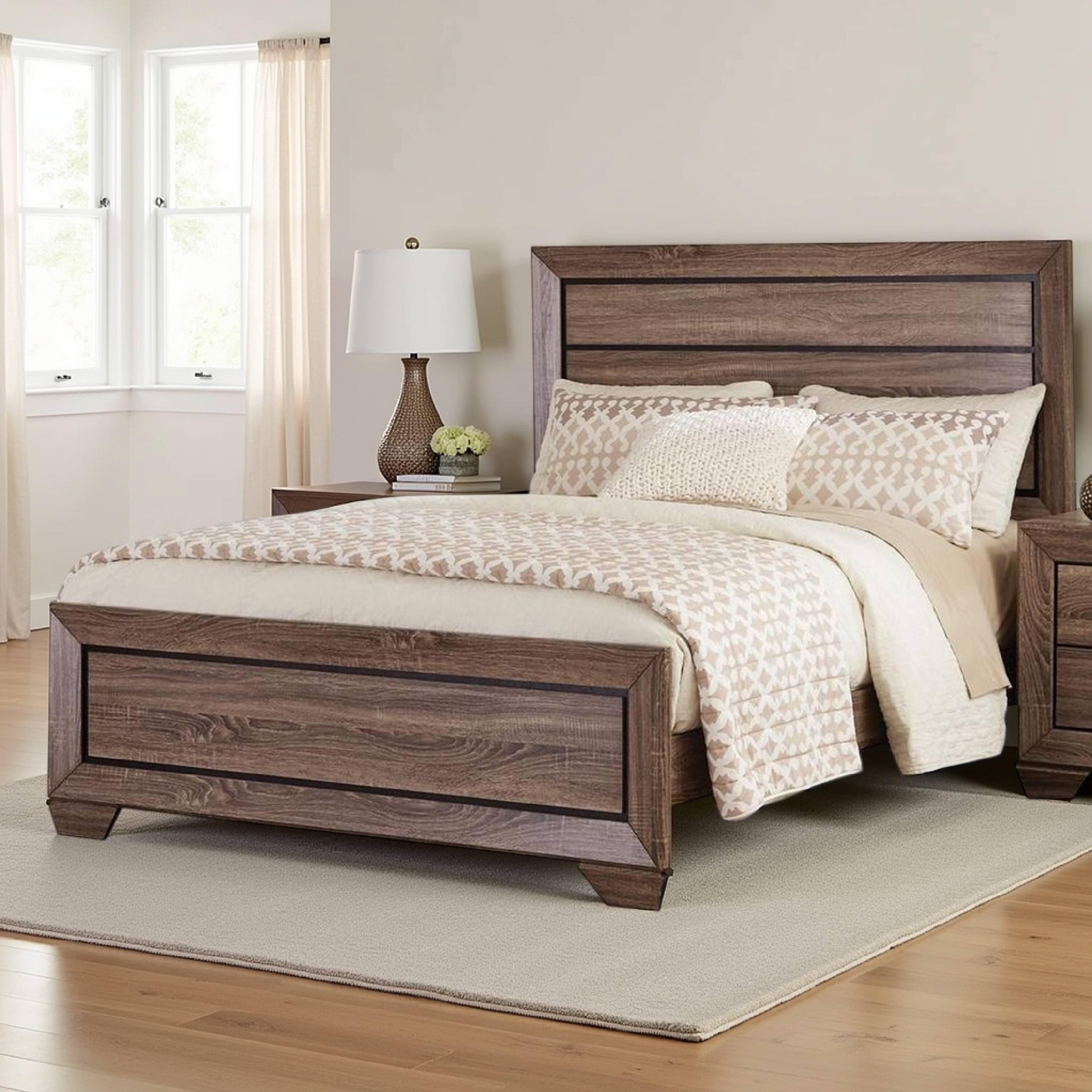 Alt View 5. Manhattan Lane - Transitional Style Queen Size Bed with Natural Grain Details - Brown.