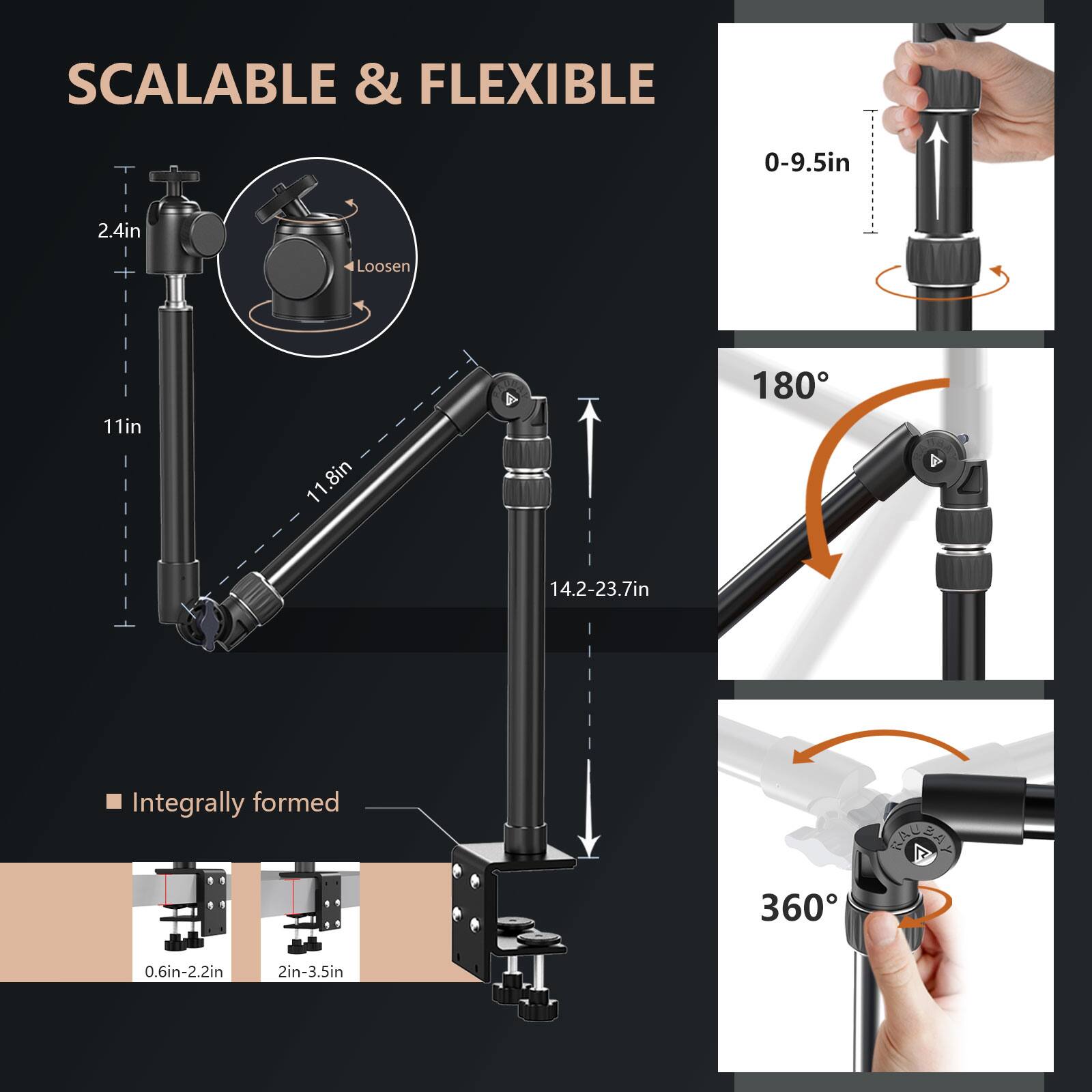 RAUBAY Desktop Magic Arm DMA01 Overhead Camera Desk Mount Table