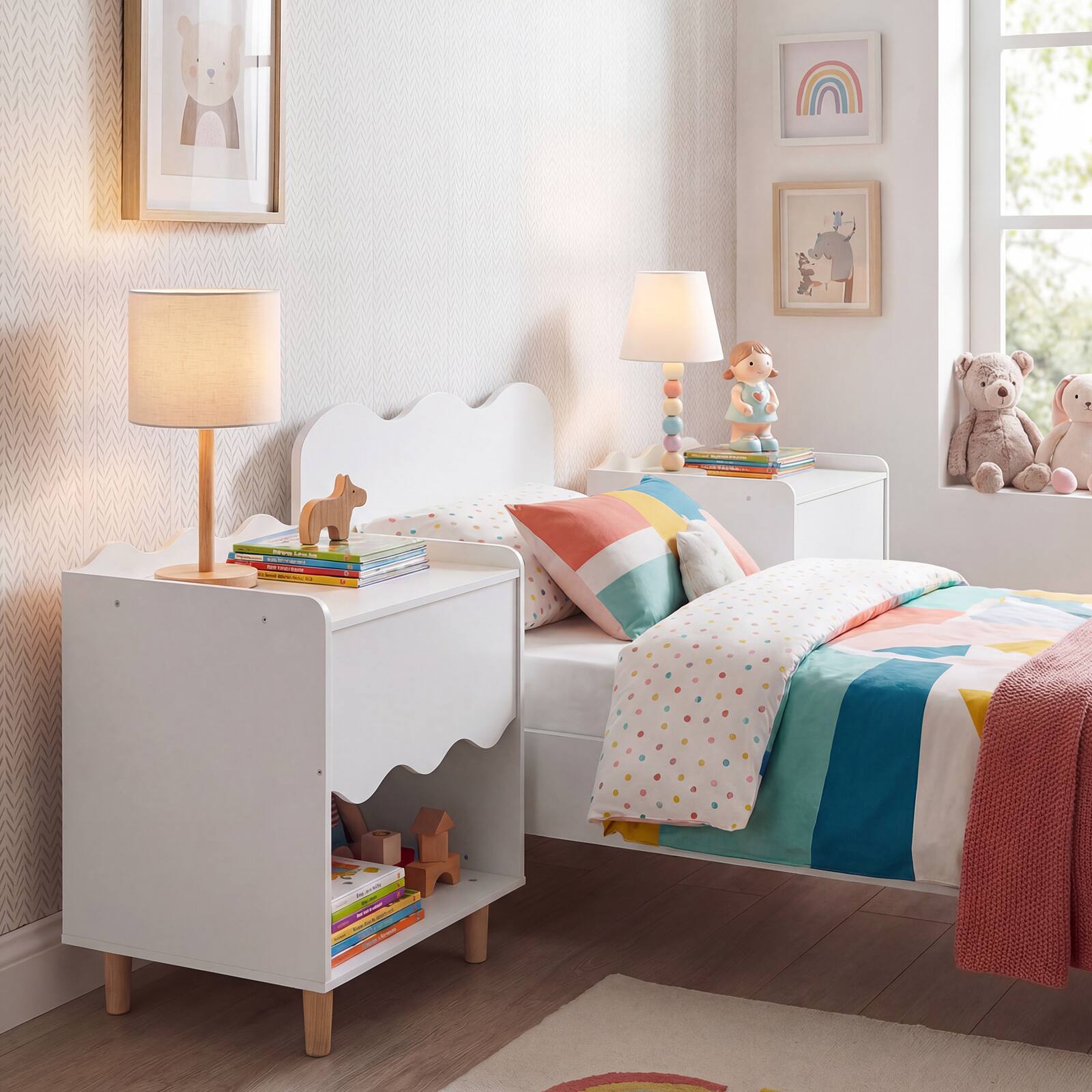 Alt View 4. Costway - Costway Kids Nightstand, Toddler Scalloped Side Table with Wide Top & Open Compartment - White.