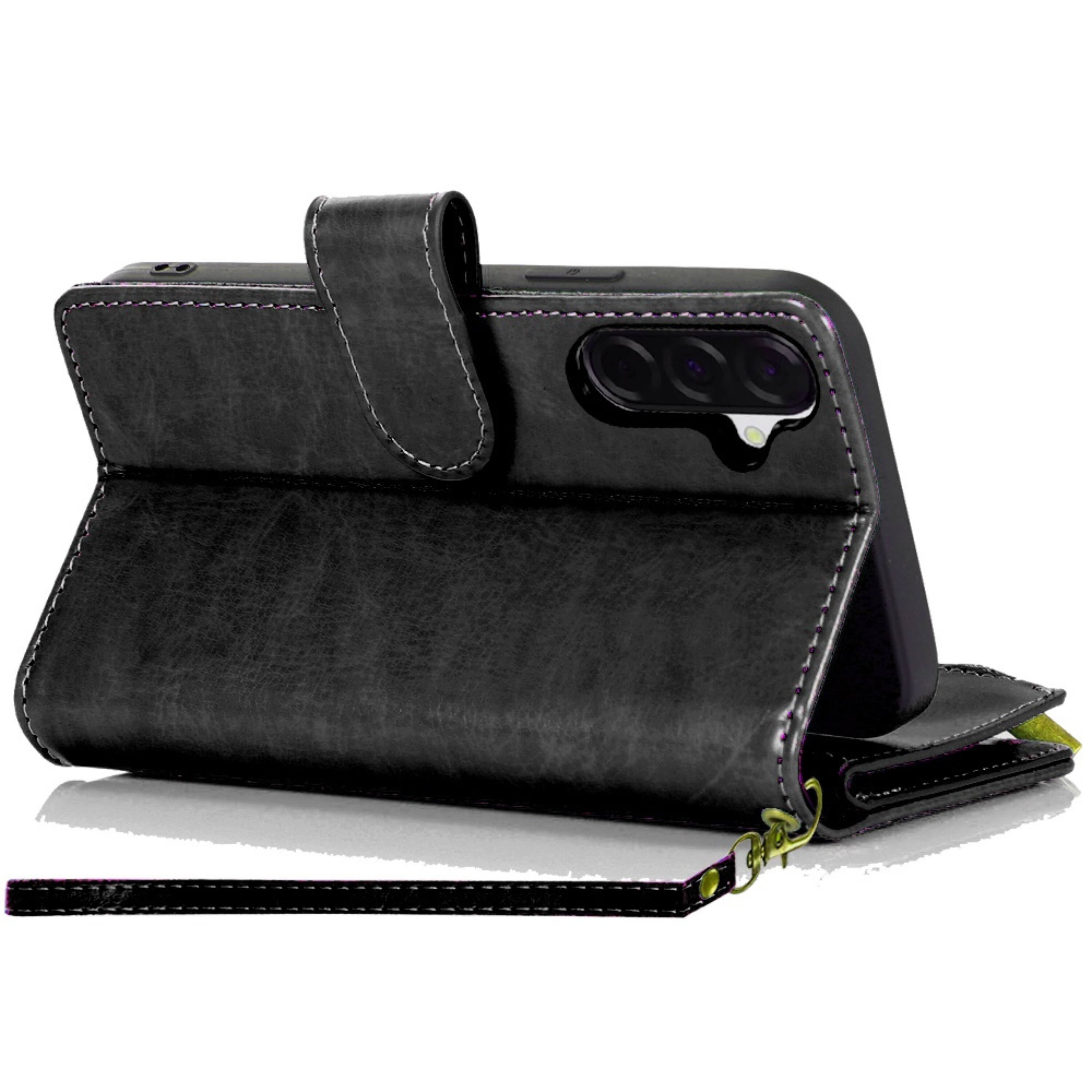 Angle. Kitcheniva - Luxury Phone Wallet With Zipper Wristlet And Tempered Glass For Samsung A17 5G Red - Red.