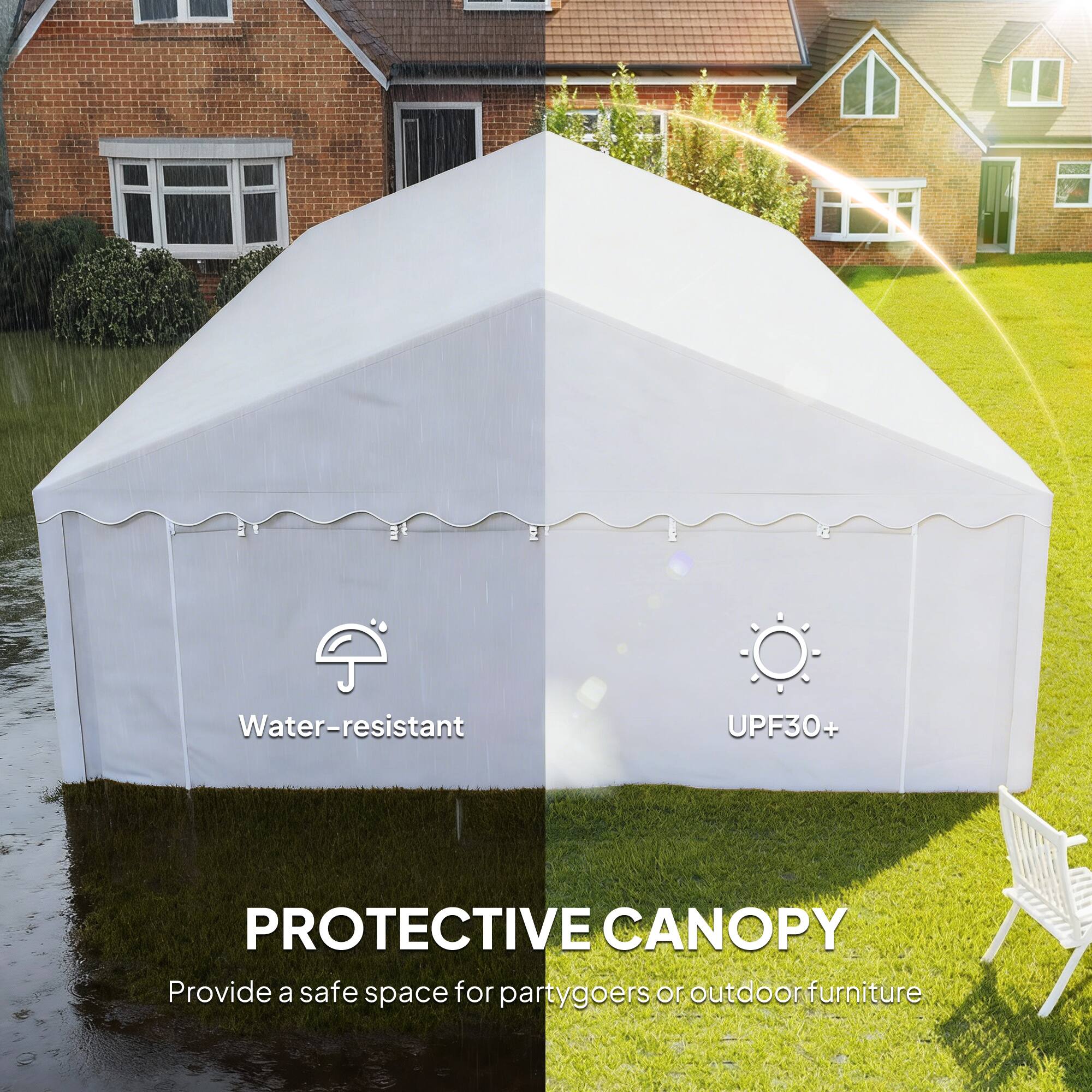 Water-resistant UPF30+  
PROTECTIVE CANOPY  
Provide a safe space for partygoers or outdoor furniture